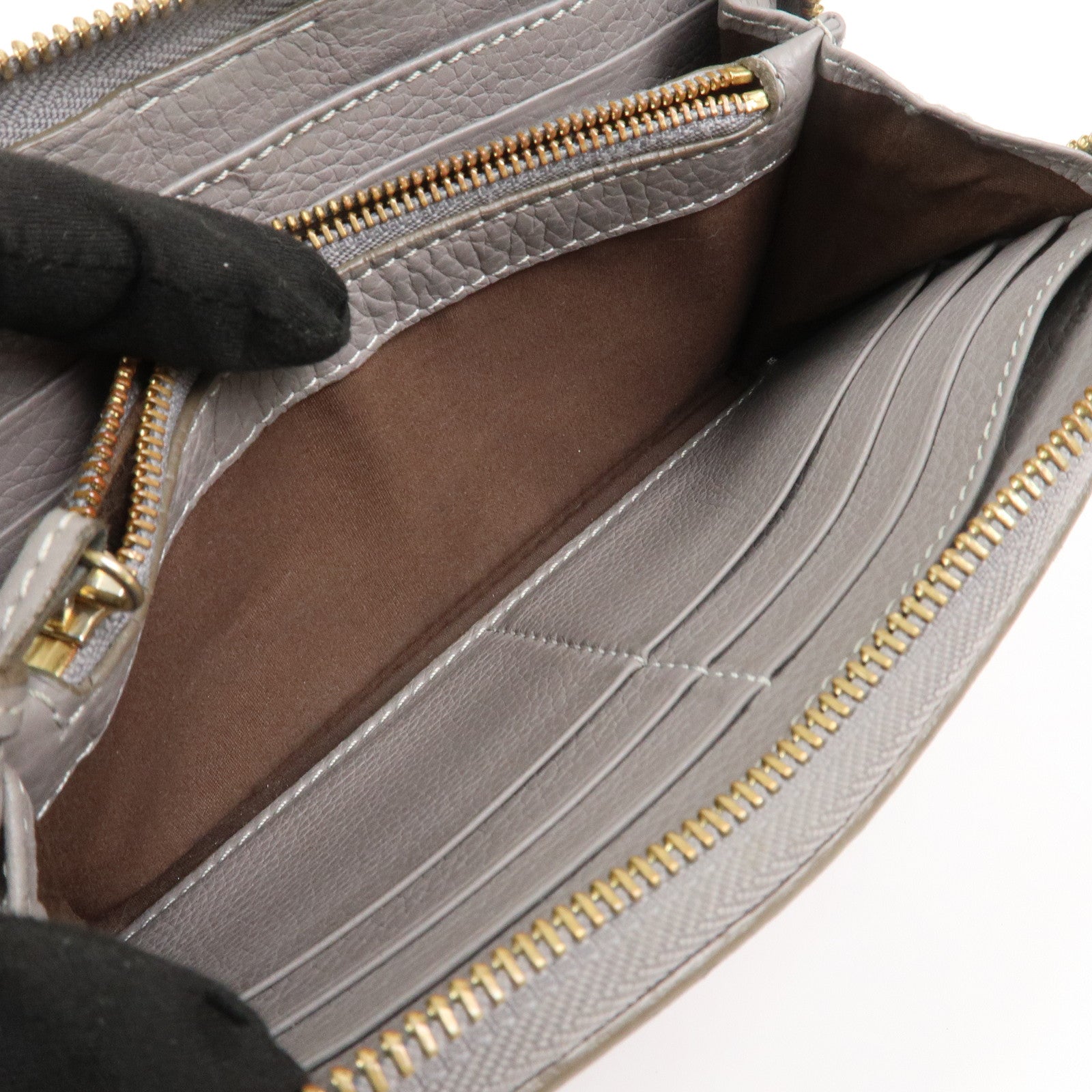 Chloe Marcie Leather Round Zippy Long Wallet Gray