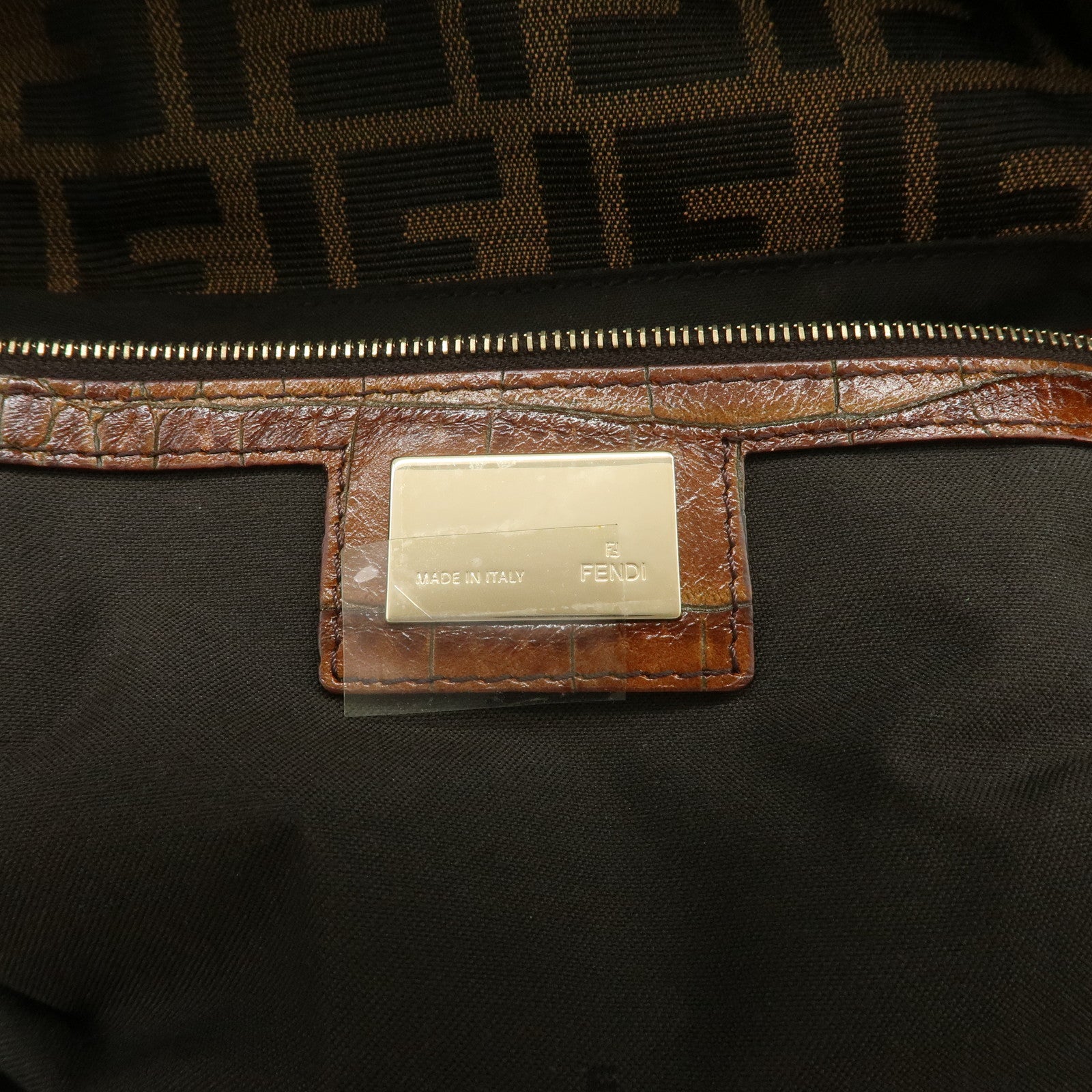 FENDI Zucca Gathered Canvas Leather Shoulder Bag Tote Bag 8BH186