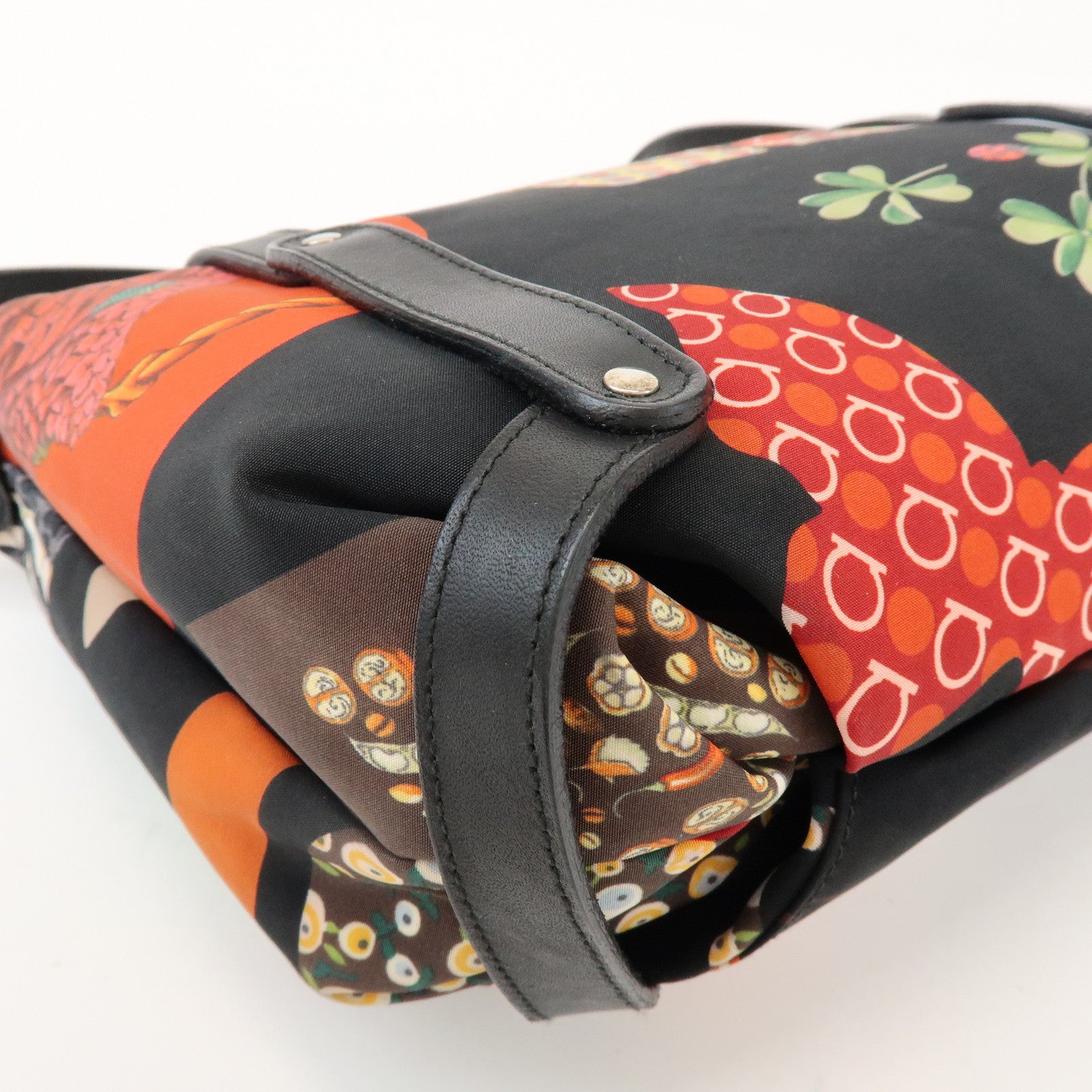 Ferragamo Nylon Leather Shoulder Bag Black Multicolor Animal