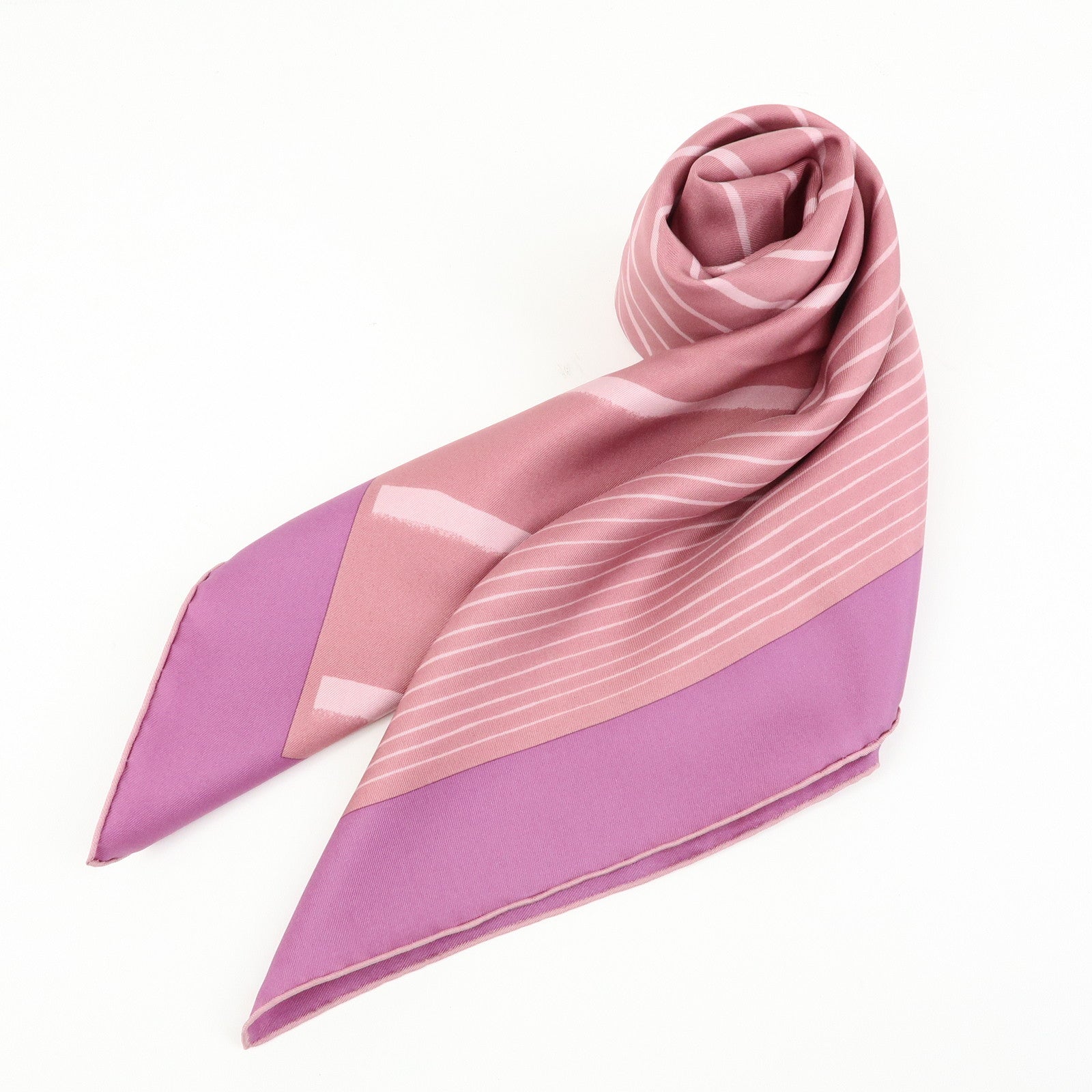 HERMES Carre 90 Silk 100% Striped Scarf Purple