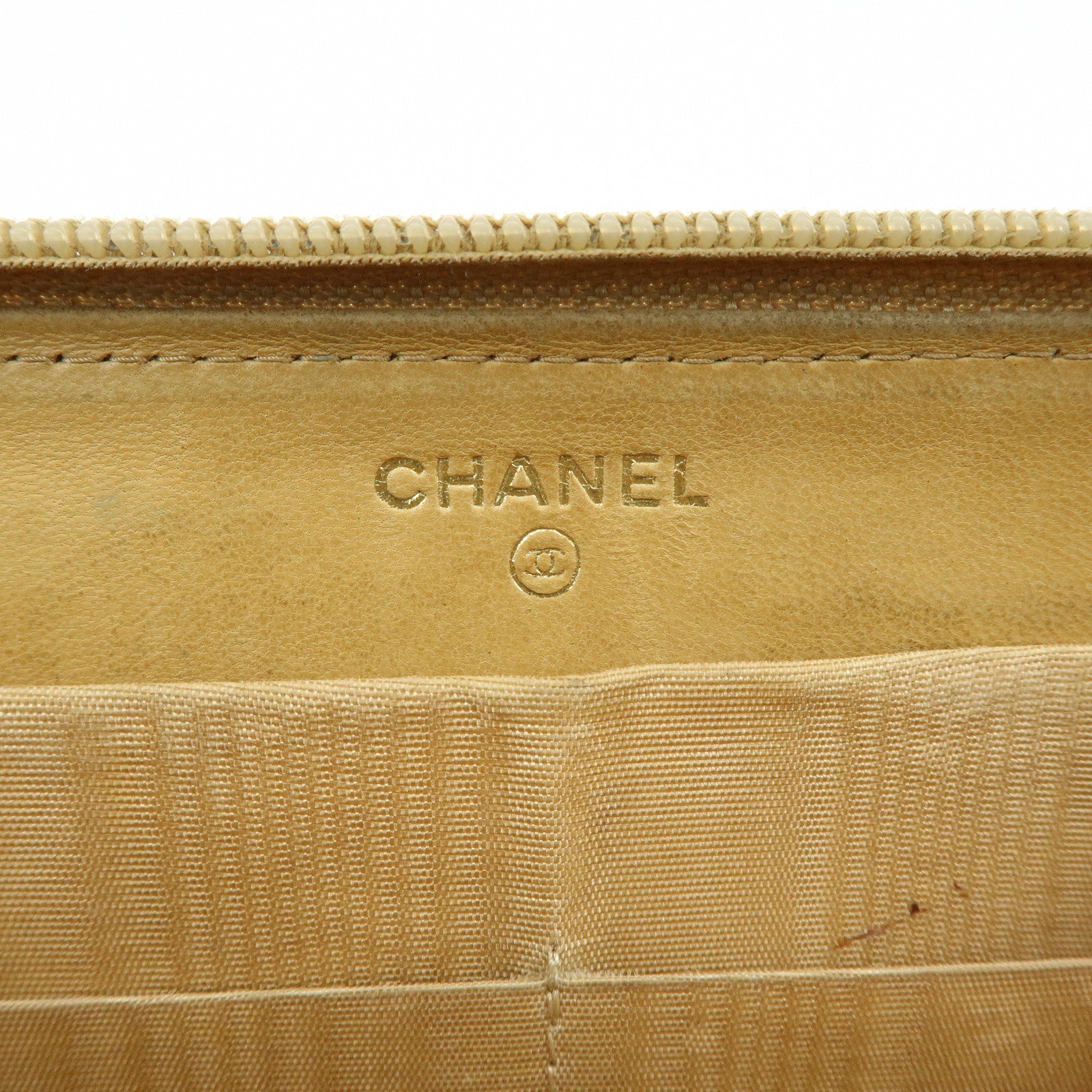 CHANEL Caviarskin Round Zippy Wallet Long Wallet Beige A13228