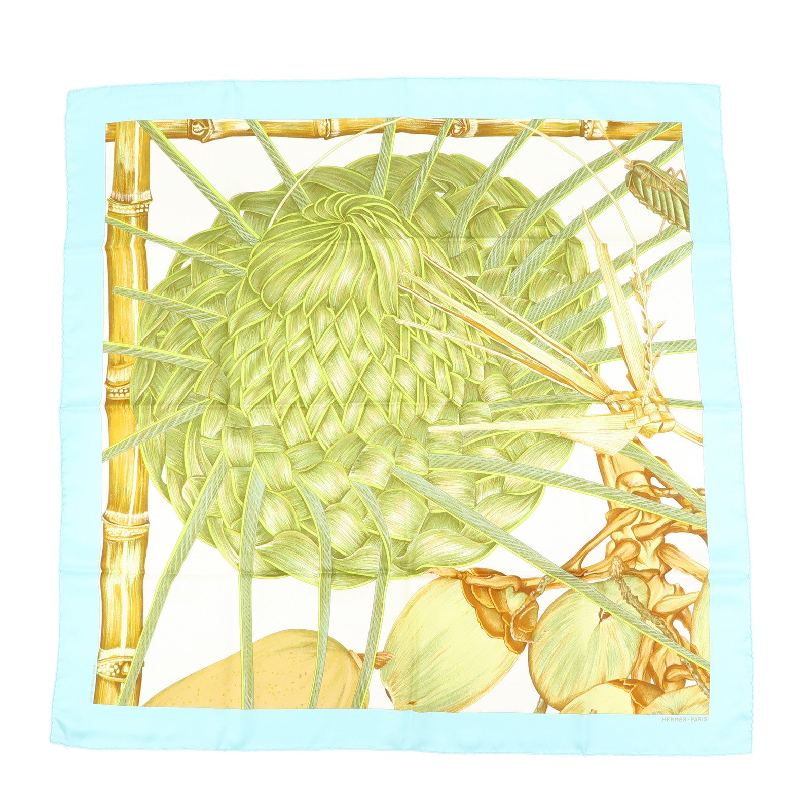 HERMES HERMES Carre 90 Silk 100% Scarf Jardin Creole Green Blue