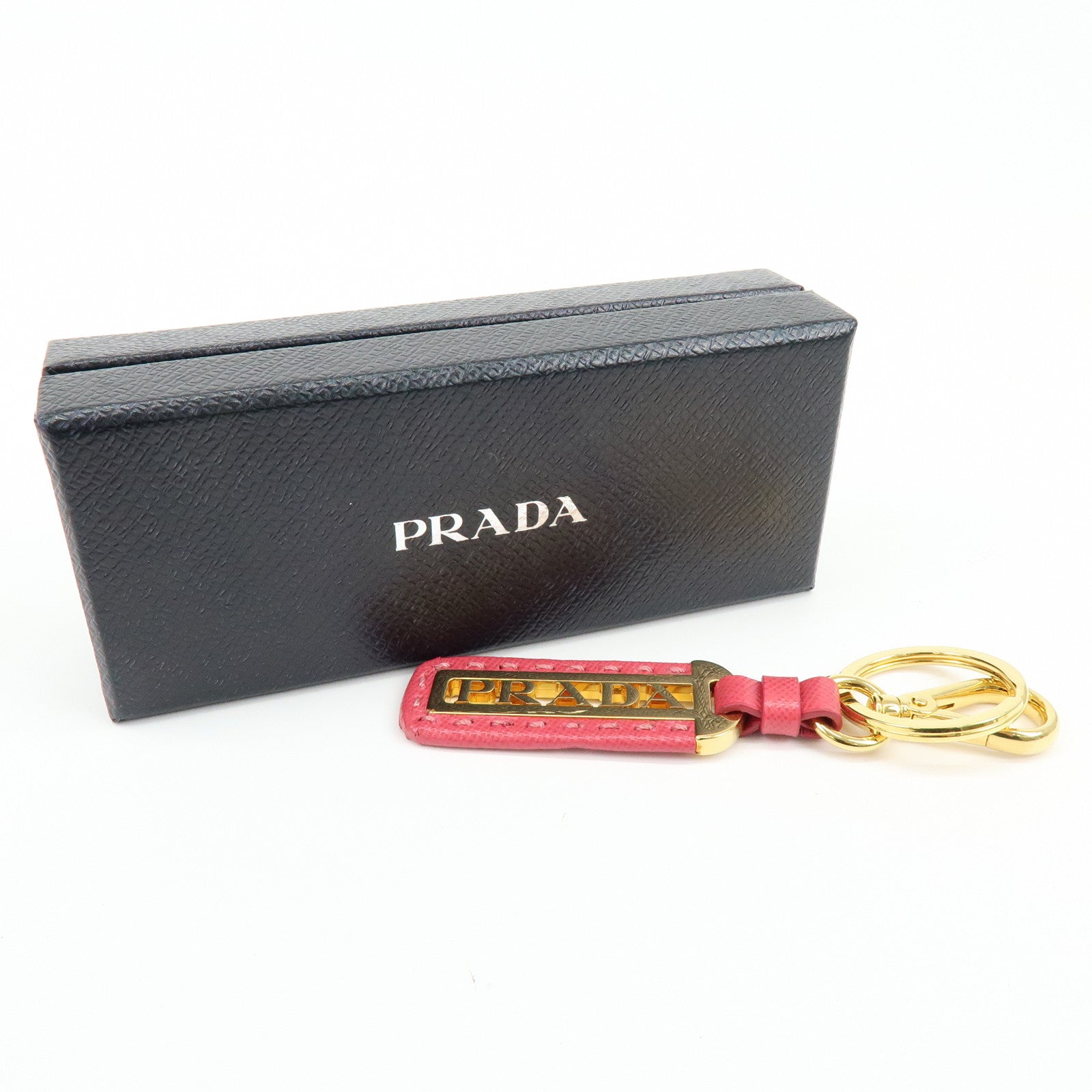PRADA Logo Leather Metal Bag Charm Key Charm Pink Gold