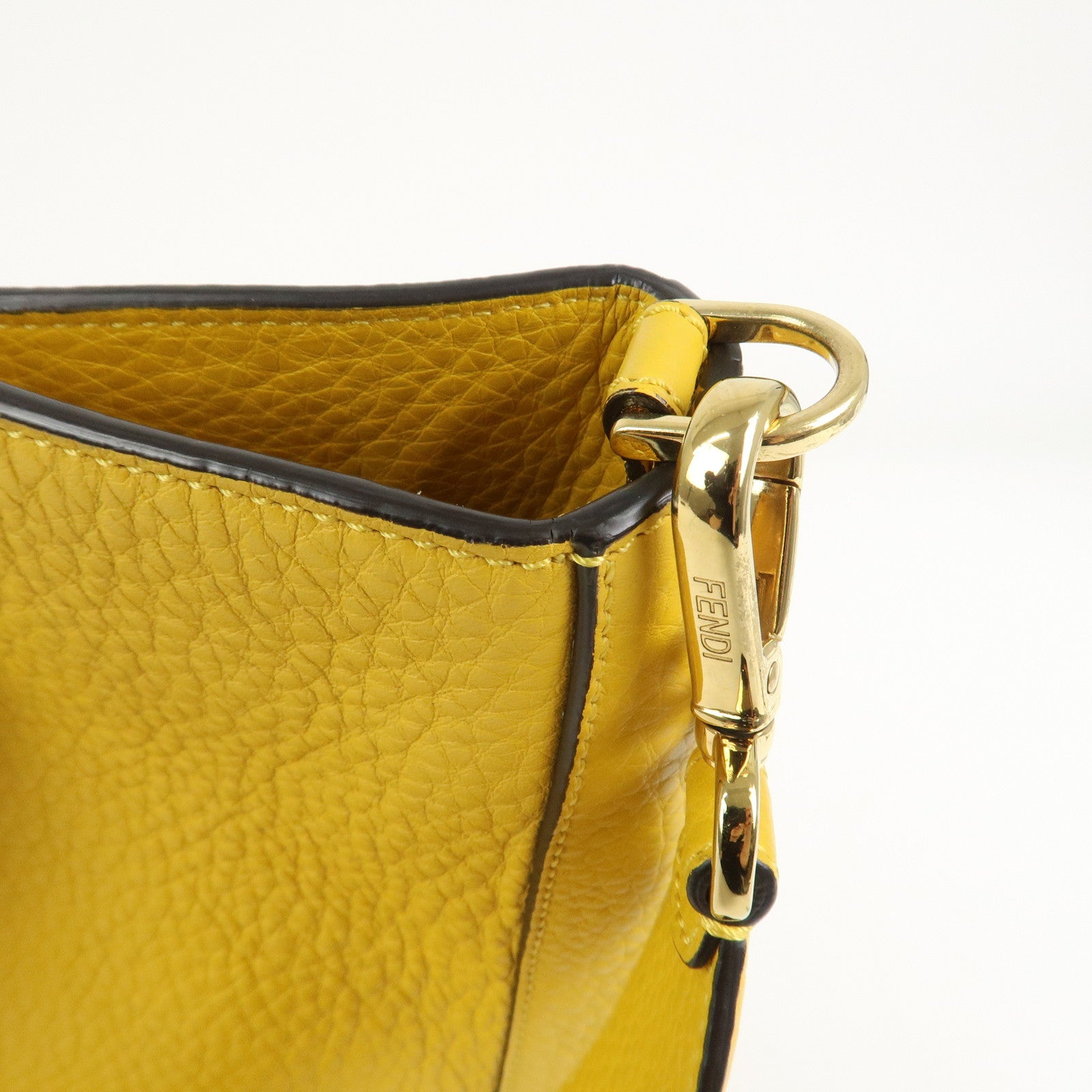 FENDI Selleria Leather 2Way Hand Tote Shoulder Bag Yellow 8BH368