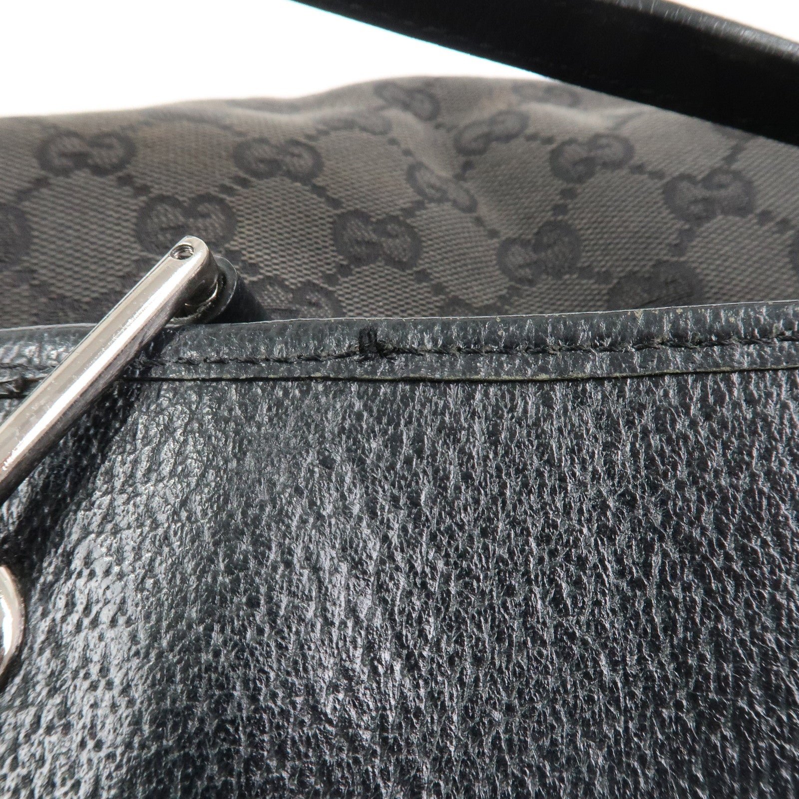 GUCCI GG Monogram Canvas Leather Tote Bag Hand Bag Black 120836