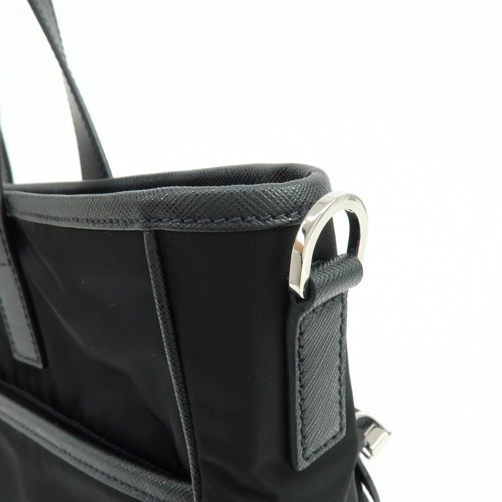 PRADA Triangle Logo Re-Nylon Saffiano Leather Tote Bag Black 2VG860