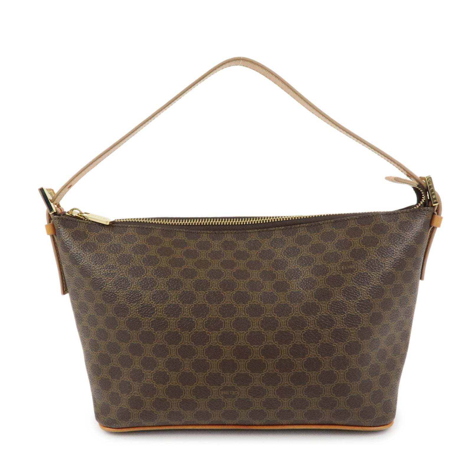 CELINE Macadam PVC Coated Canvas Leather Hand Bag Brown Beige