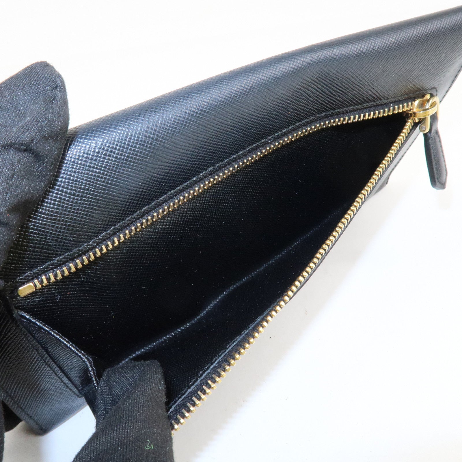 PRADA Saffiano Leather Envelope Flap Long Wallet Black 1M1175 Used
