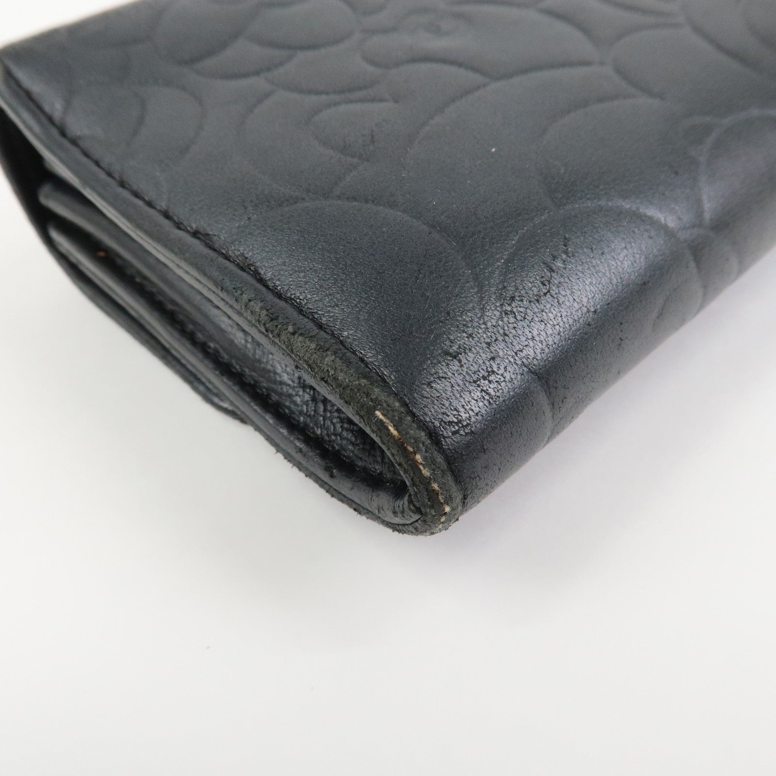 CHANEL Camellia Lambskin Long Wallet Black Silver