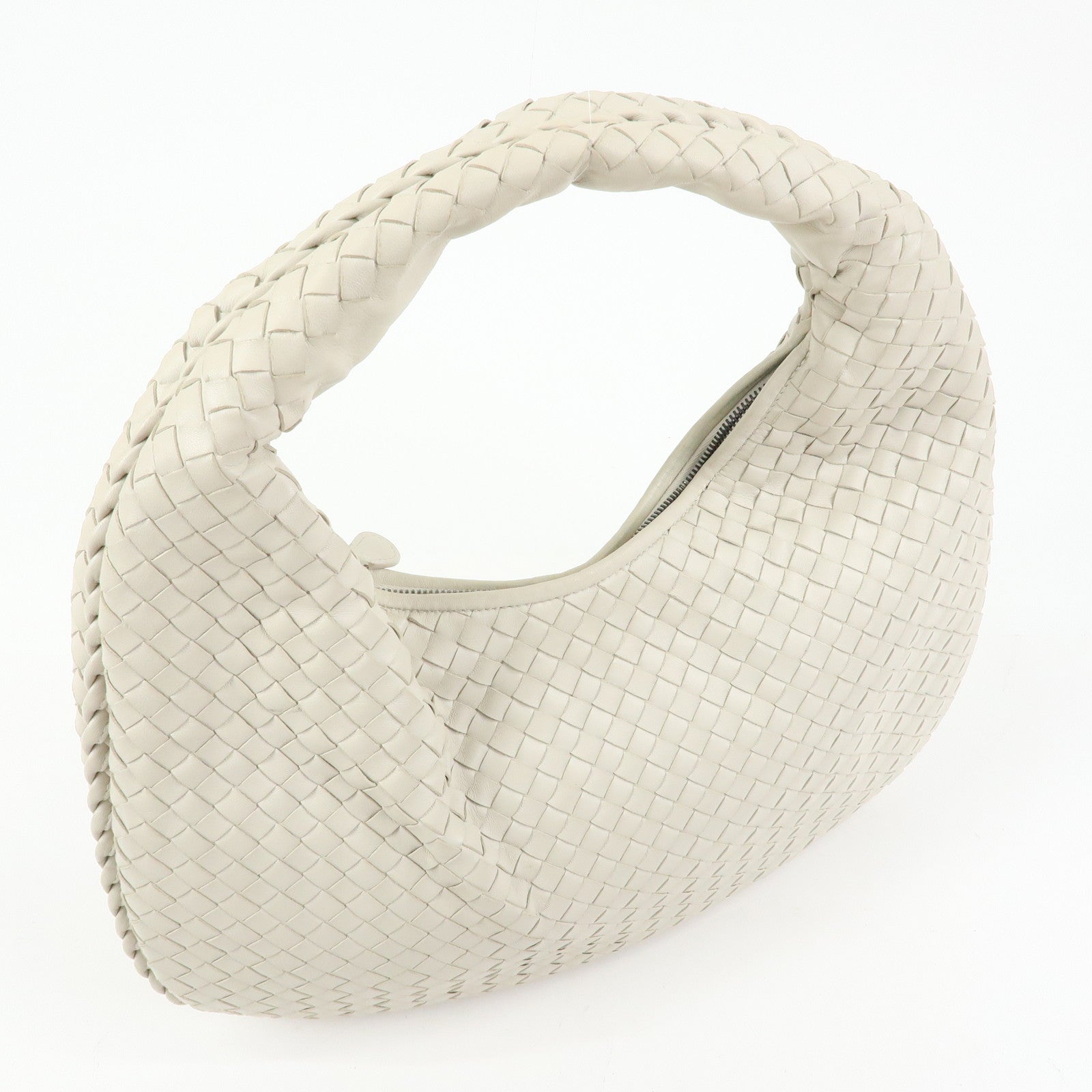 BOTTEGA VENETA Hobo Intrecciato Leather Shoulder Bag Ivory 232499