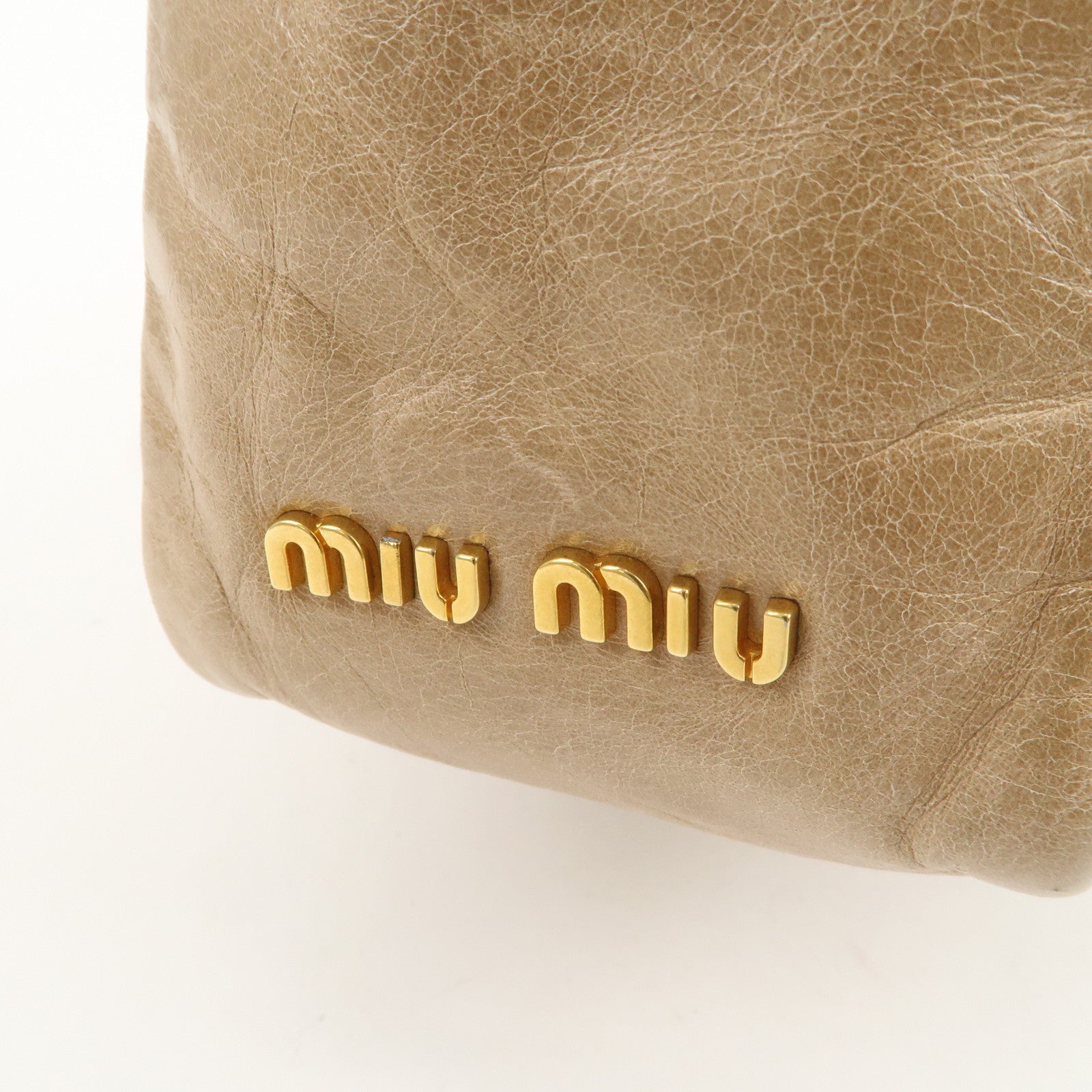 MIU MIU Leather 2Way Bag Hand Bag Shoulder Bag Light Brown RL0048