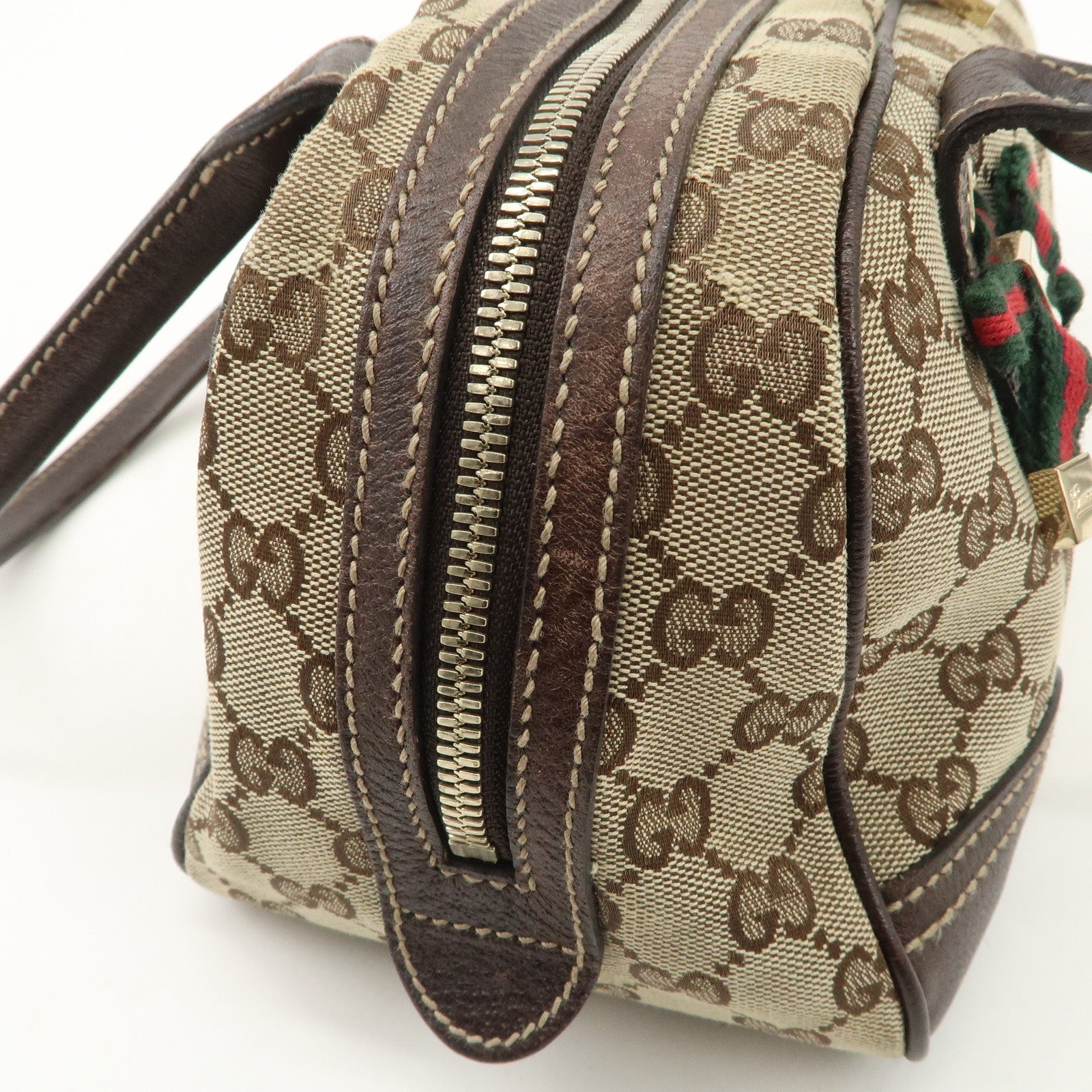 GUCCI Sherry Princy Leather Canvas Boston Bag Hand Bag Brown 161720 Used