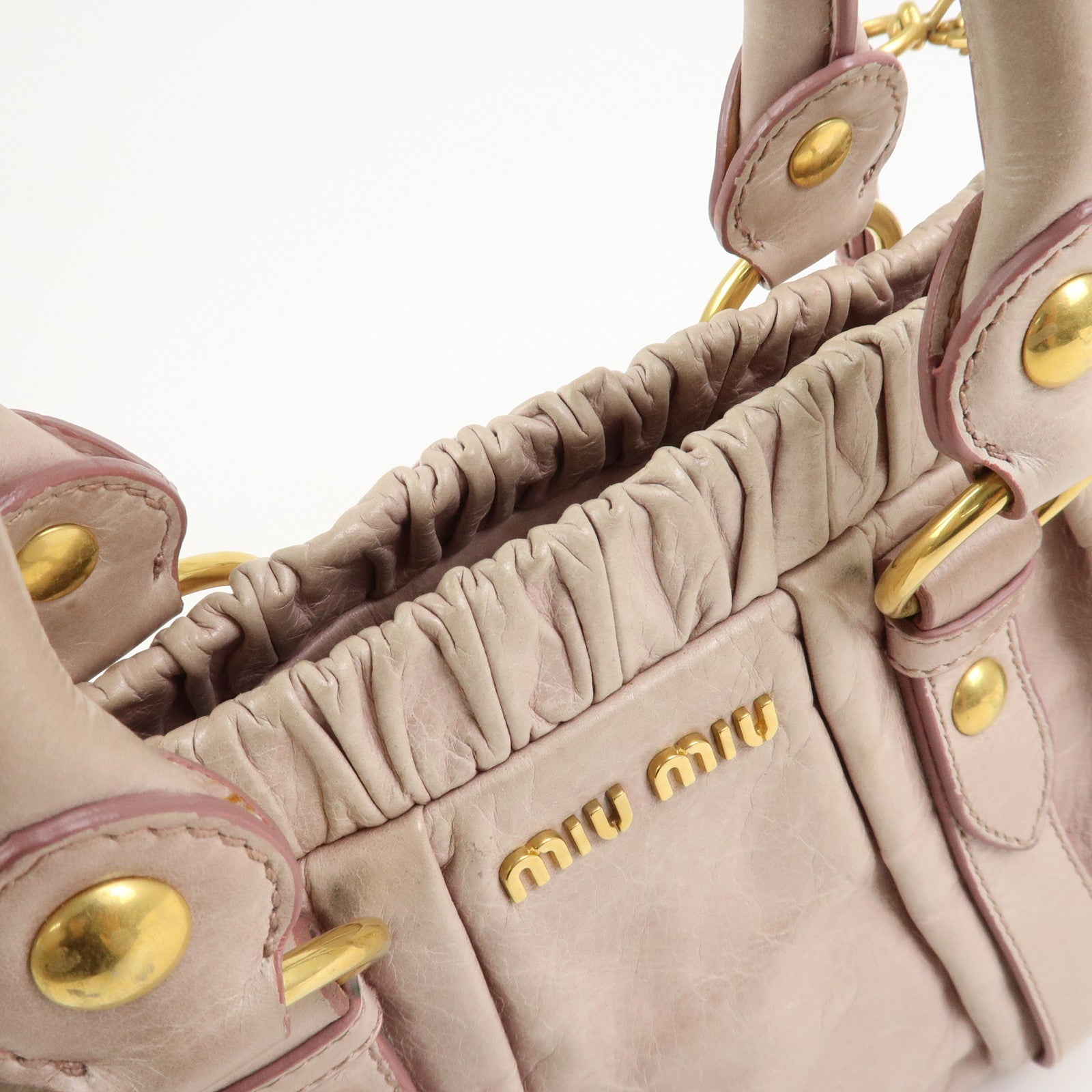 MIU MIU Logo Leather 2Way Bag Shoulder Bag Hand Bag Pink RT0383