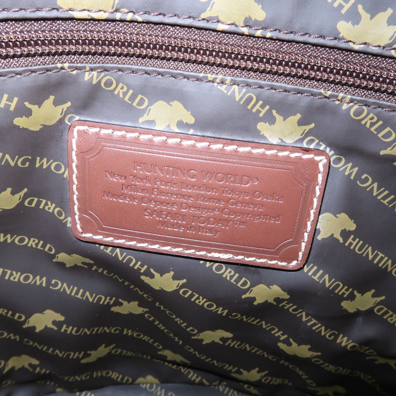 HUNTING WORLD Canvas Leather Tote Bag Hand Bag Khaki Brown