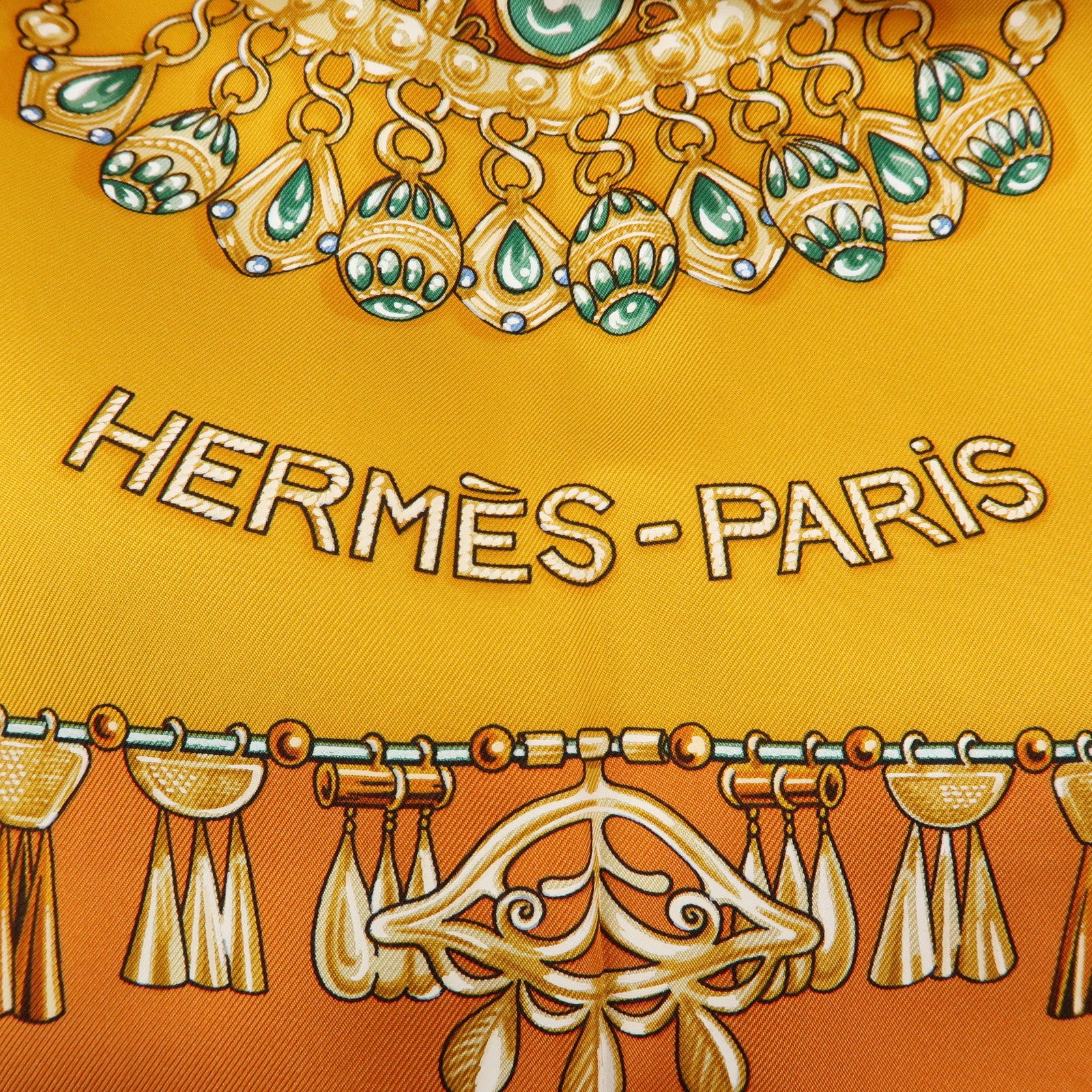 HERMES Carre 90 Silk 100% PARURES DES SABLES Scarf Orange