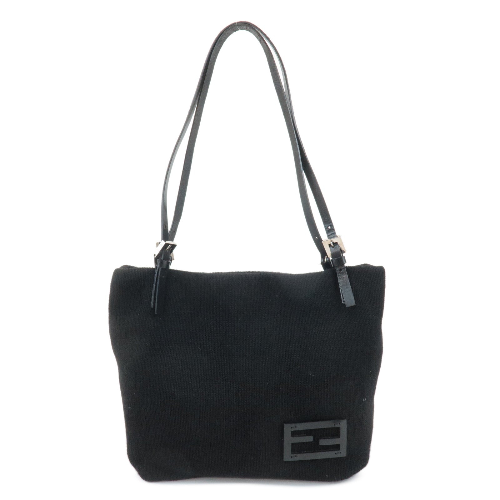FENDI Wool Leather Tote Bag Shoulder Bag Black 26633 Used