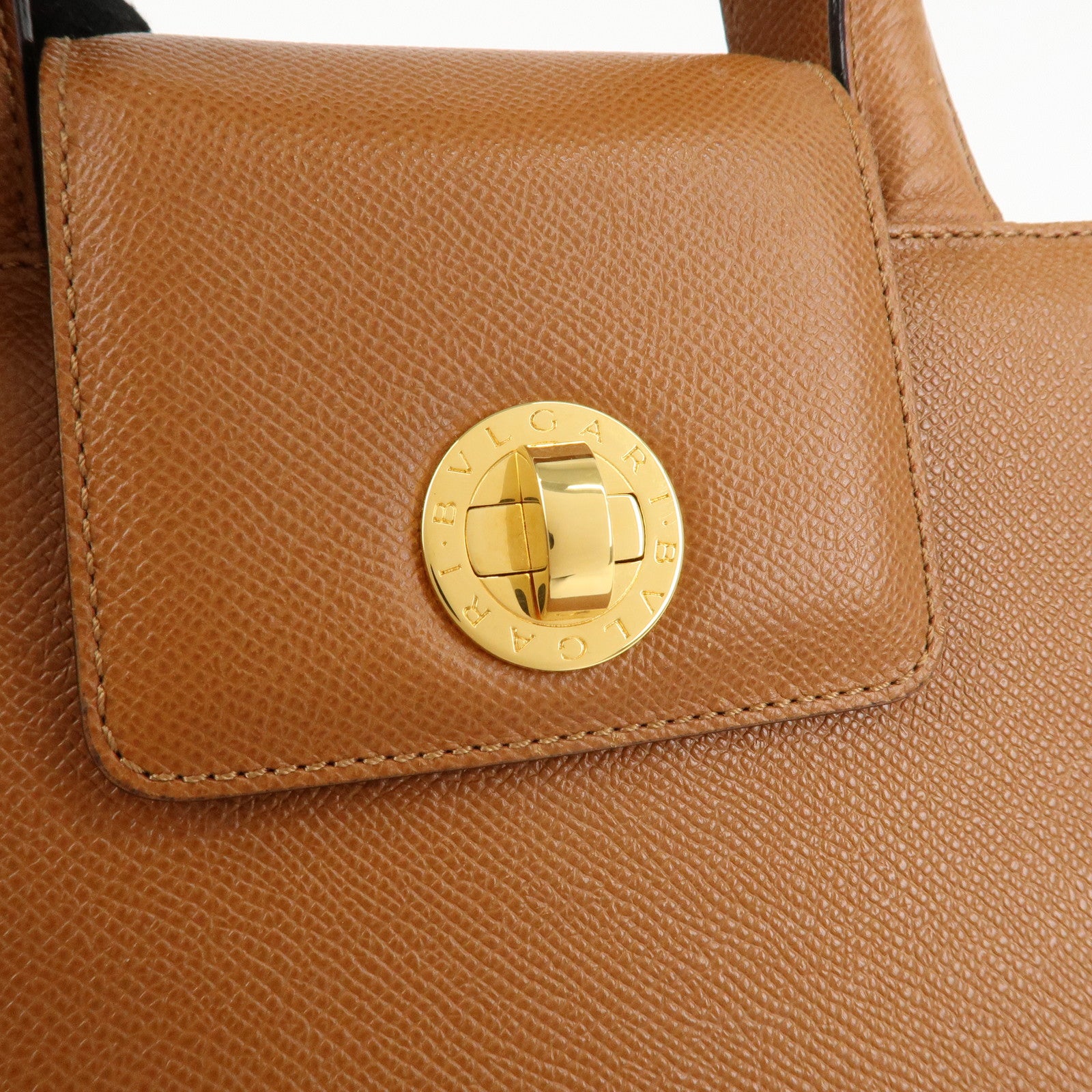 BVLGARI Bvlgari Bvlgari  Leather 2Way Bag Hand Bag Brown Gold Hardware Used