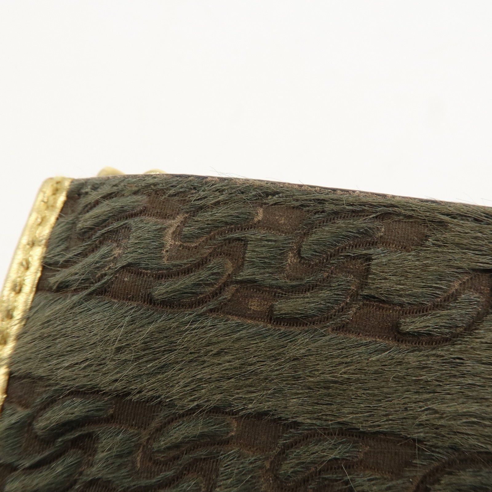 CHANEL Leather Unborn Calf Coin Case Gold Khaki Used