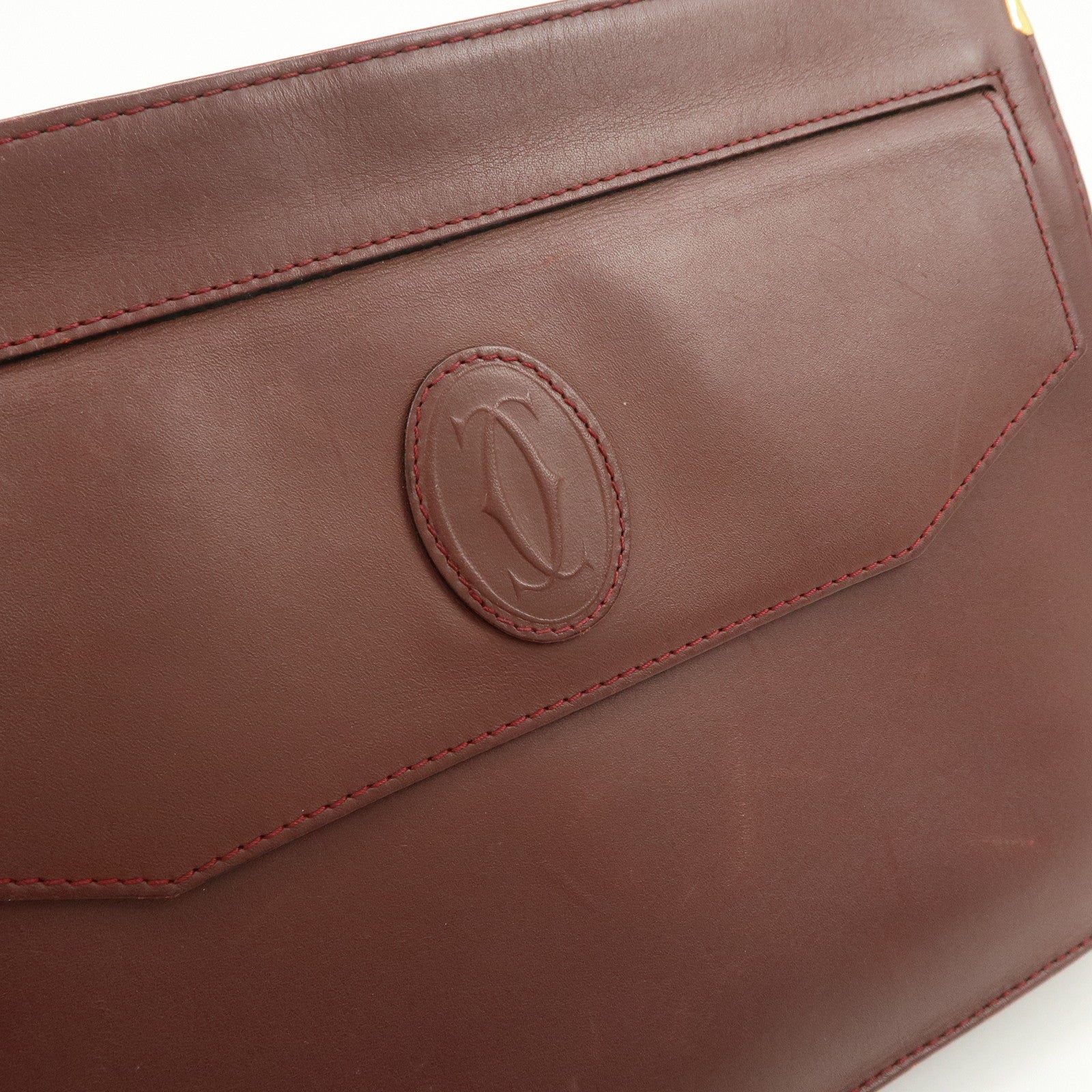 Cartier Must Line Leather Clutch Bag Pouch Bordeaux
