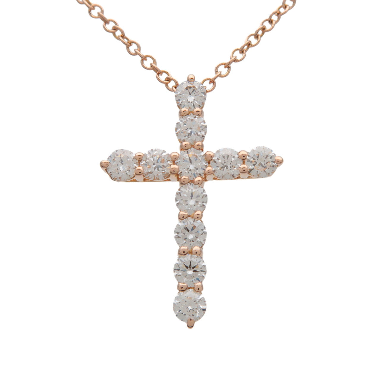 Tiffany & Co Small Cross 11P Diamond Necklace K18 750PG Rose Gold