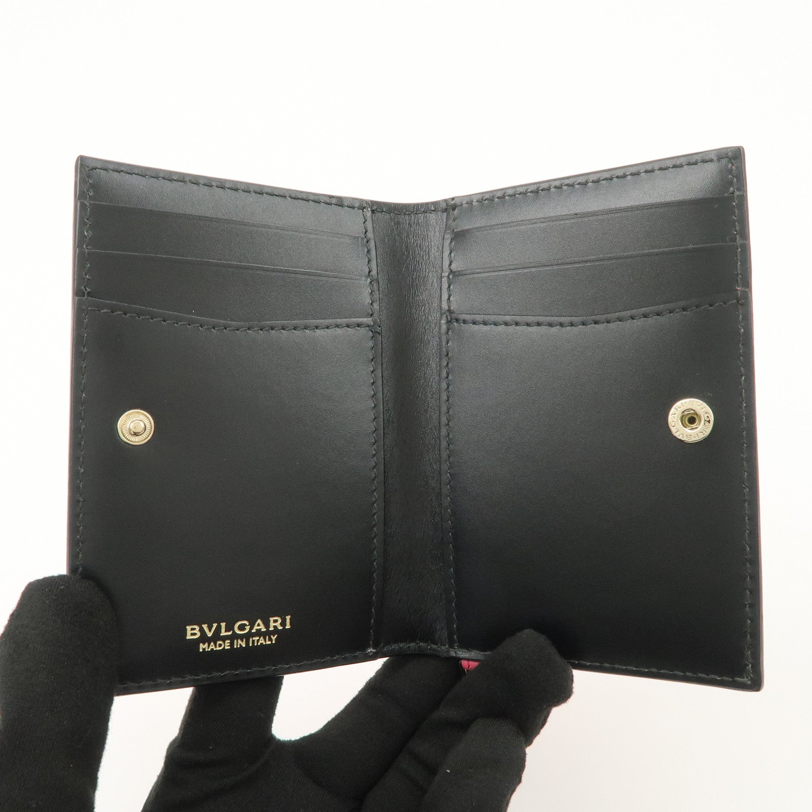 BVLGARI Serpenti Leather Card Case Card Holder Pink