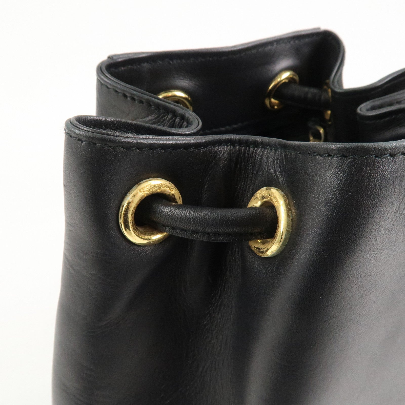 Ferragamo Vara Ribbon Leather Backpack Shoulder Bag Black AQ215676 Used