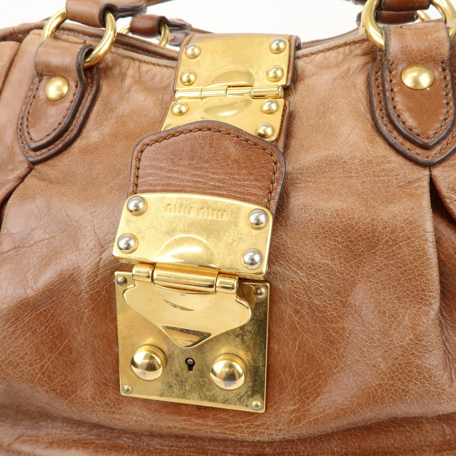 MIU MIU Leather Side Ribbon 2Way Shoulder Bag Hand Bag Brown RN0686