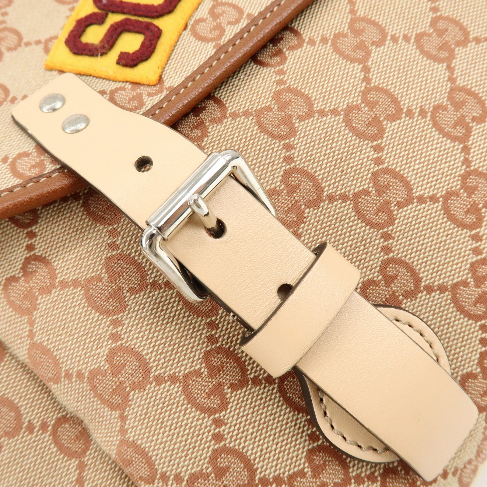 GUCCI GG Canvas Leather Sciroppo Patch Backpack Beige Brown 580811