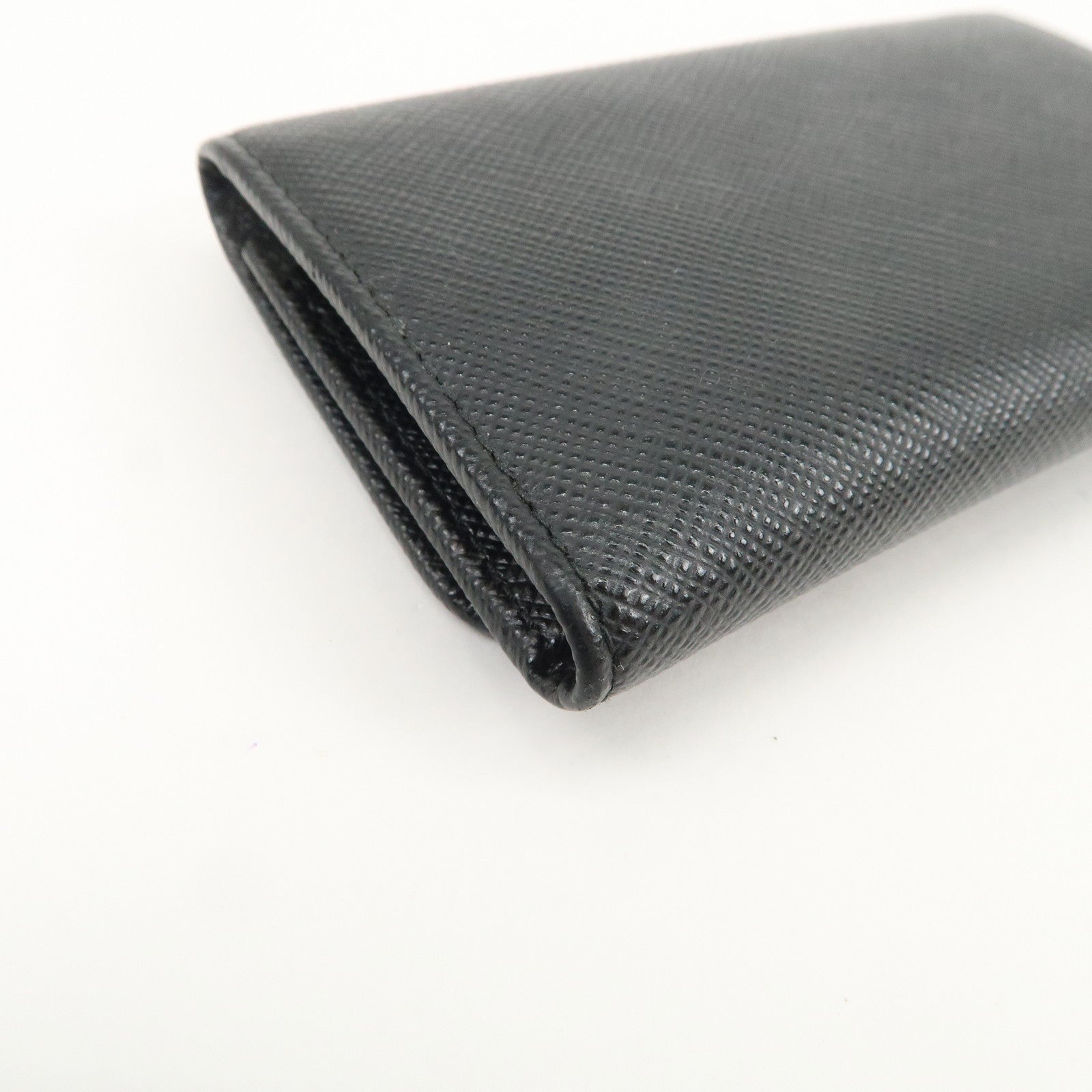 PRADA Logo Saffiano Leather Key Case Key Holder Black