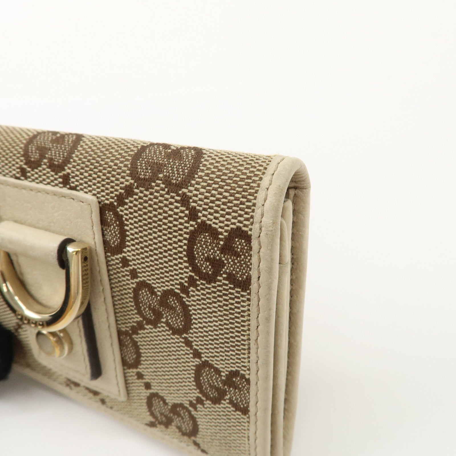 GUCCI Abbey GG Canvas Leather Card Case Ivory Beige 141417 Used