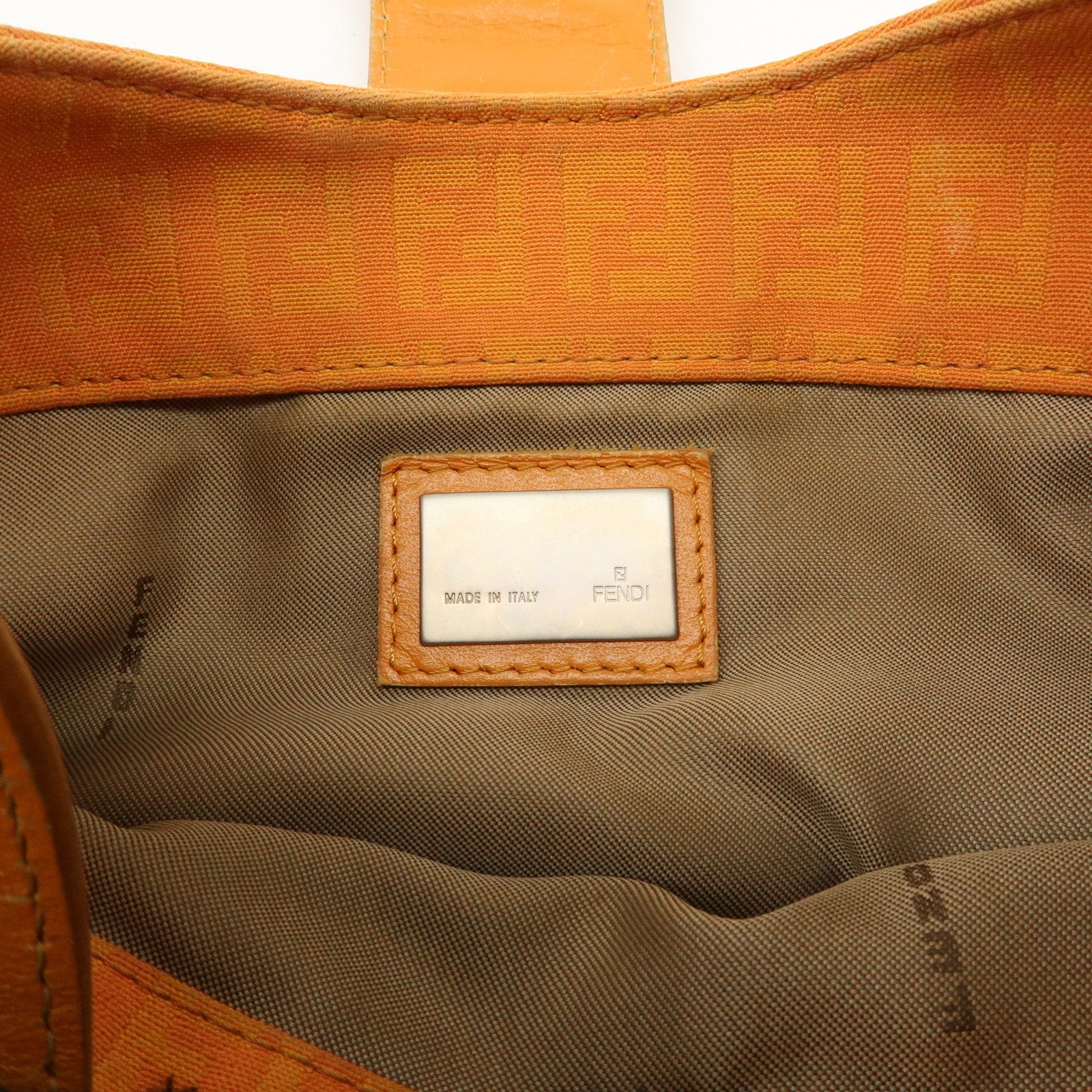 FENDI Zucchino Canvas Leather Shoulder Bag Hand Bag Orange 8BR036 Used