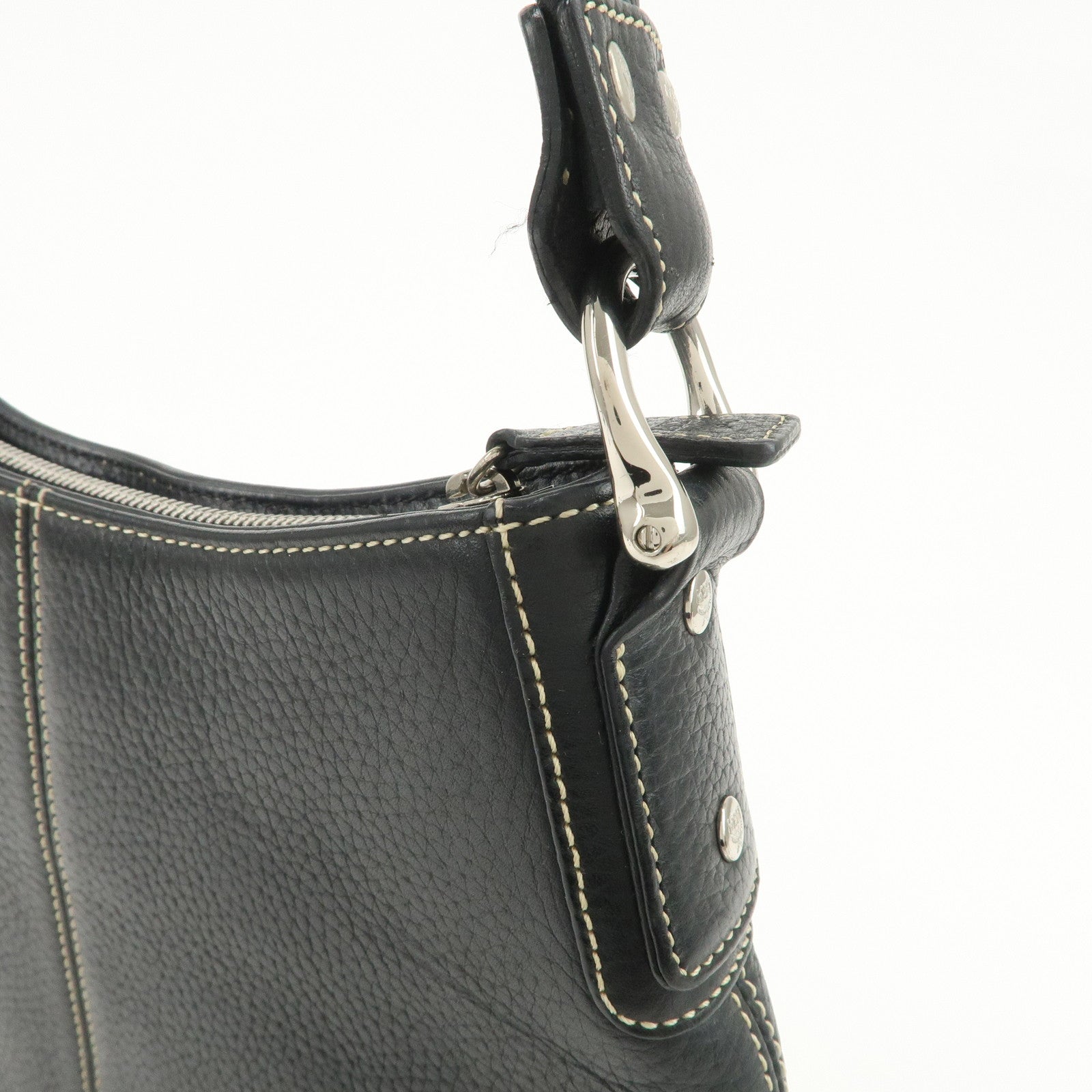 MCM Logo Plate Leather Shoulder Bag Hand Bag Black