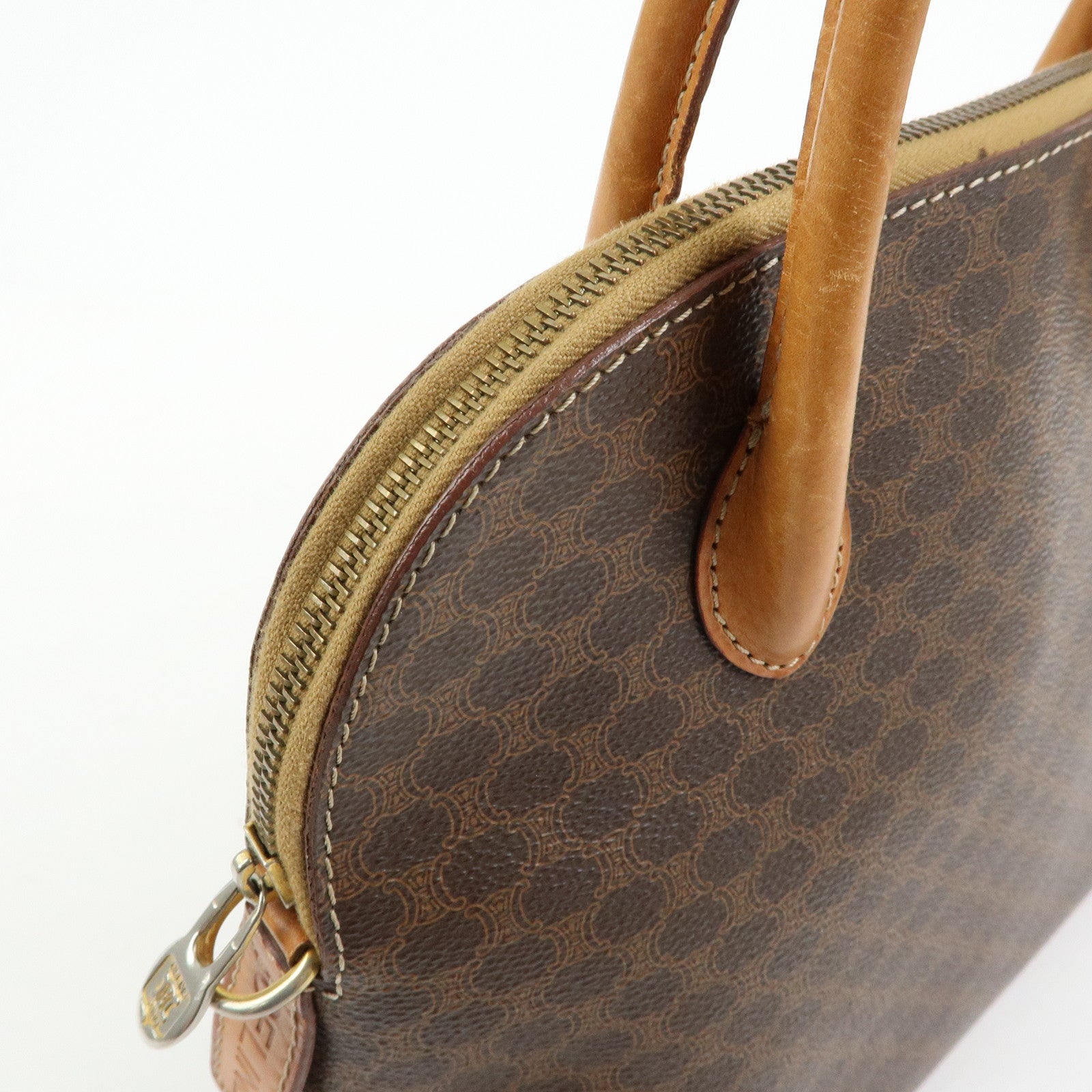 CELINE Macadam PVC Leather 2Way Bag Hand Bag Dome Bag Brown