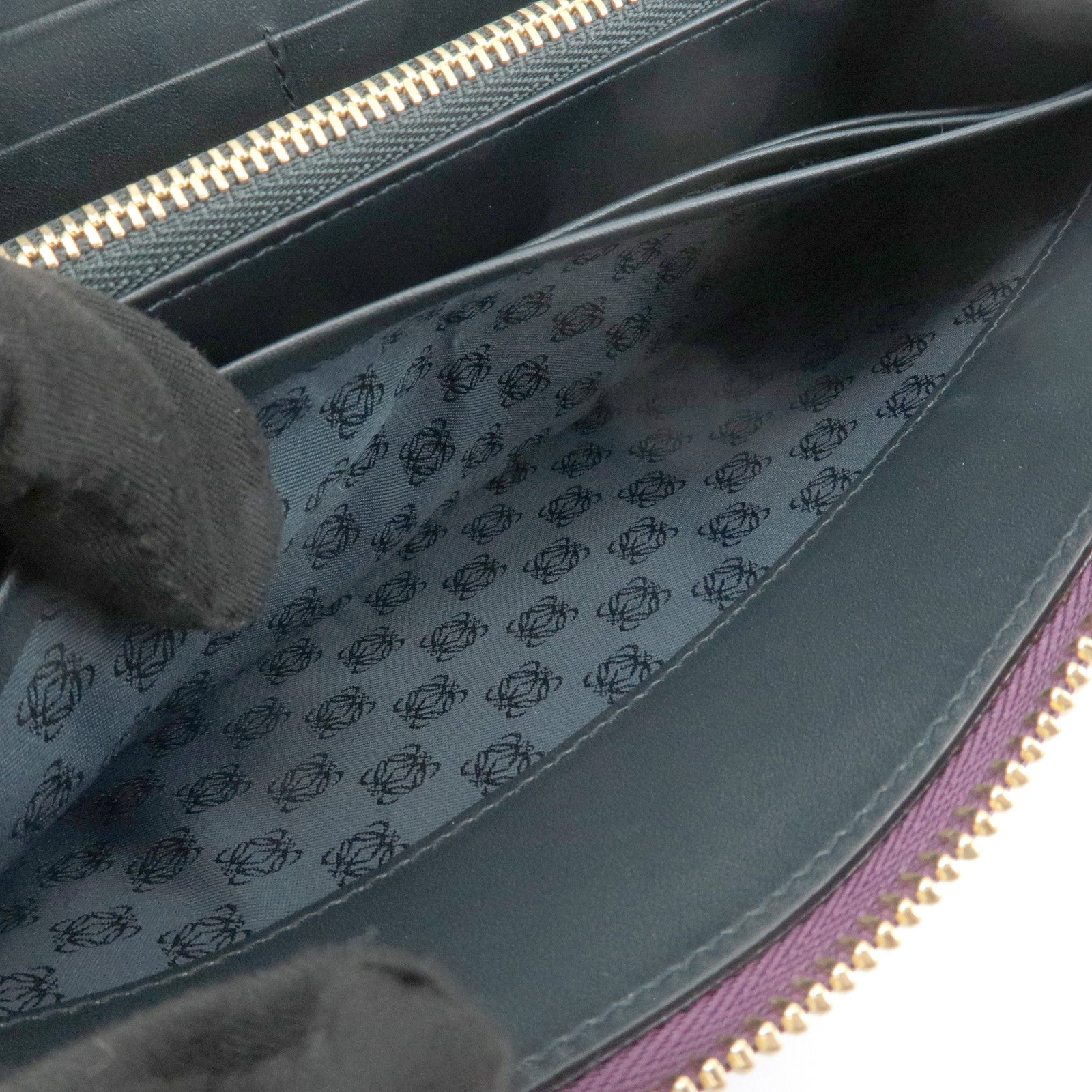 LOEWE Anagram Leather Round Zippy Long Wallet Purple Gold HDW Used