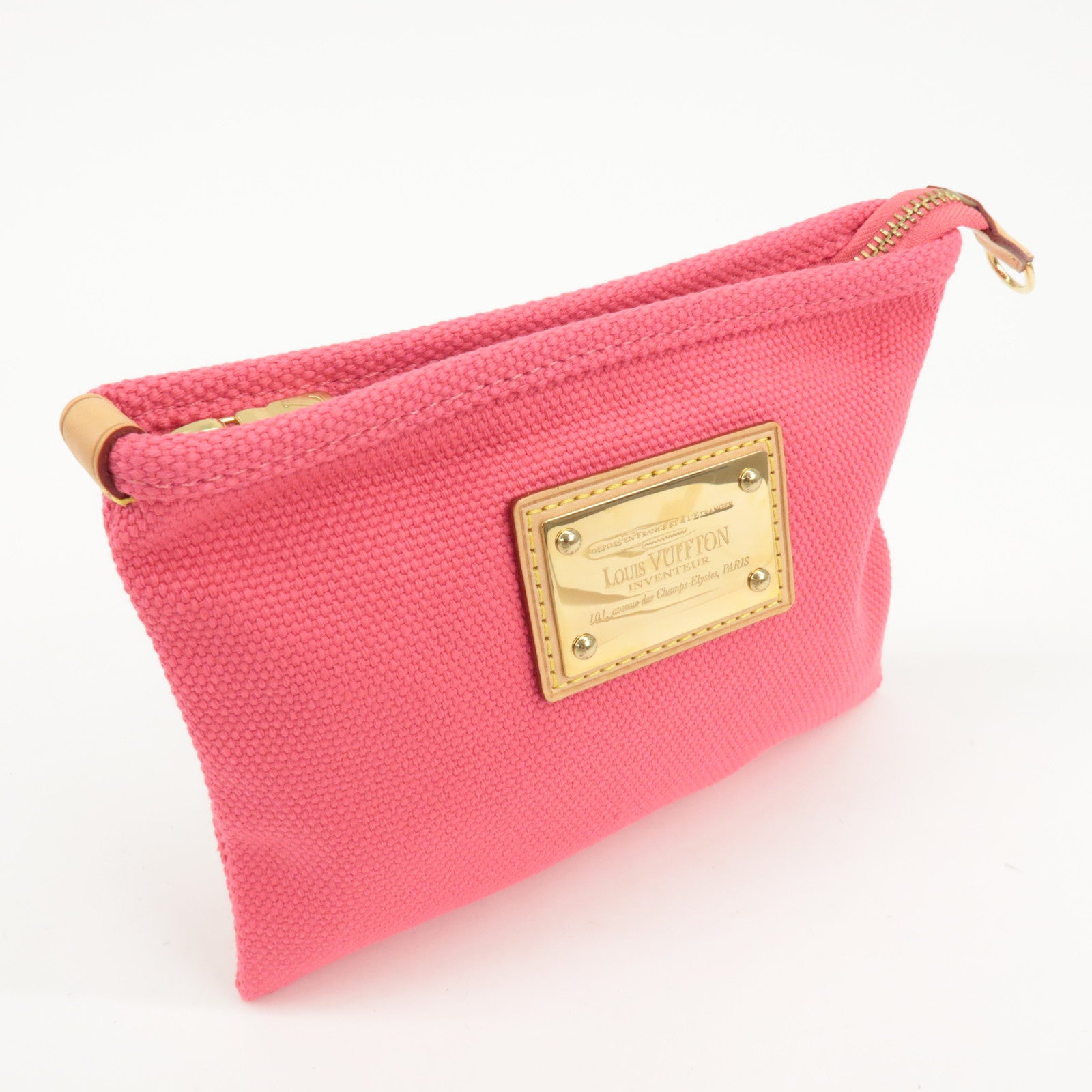 Louis Vuitton Antigua Canvas Leather Pochette Plat PM Pink M40068 Used