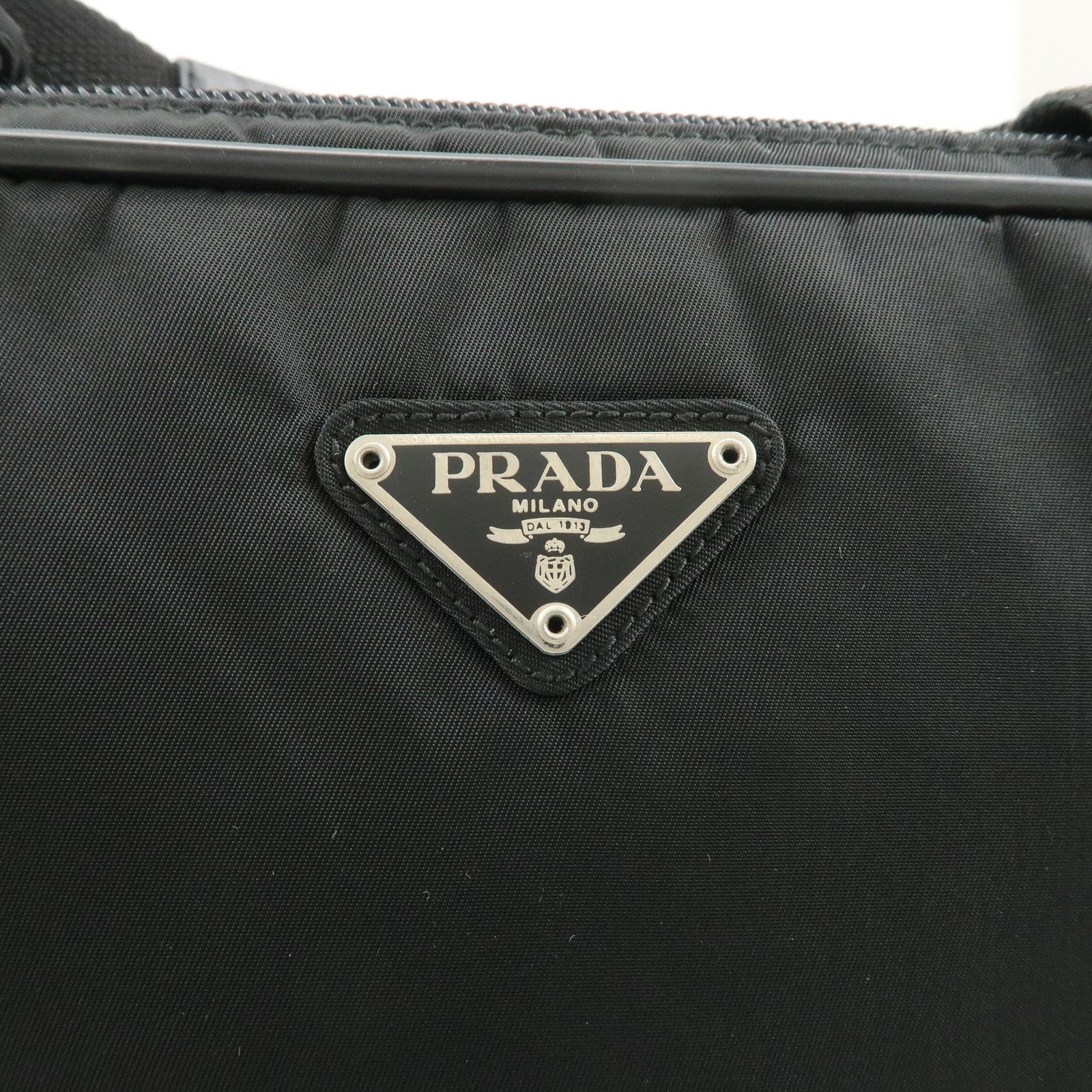 PRADA Triangle Logo Nylon Leather Hand Bag Boston Bag Black