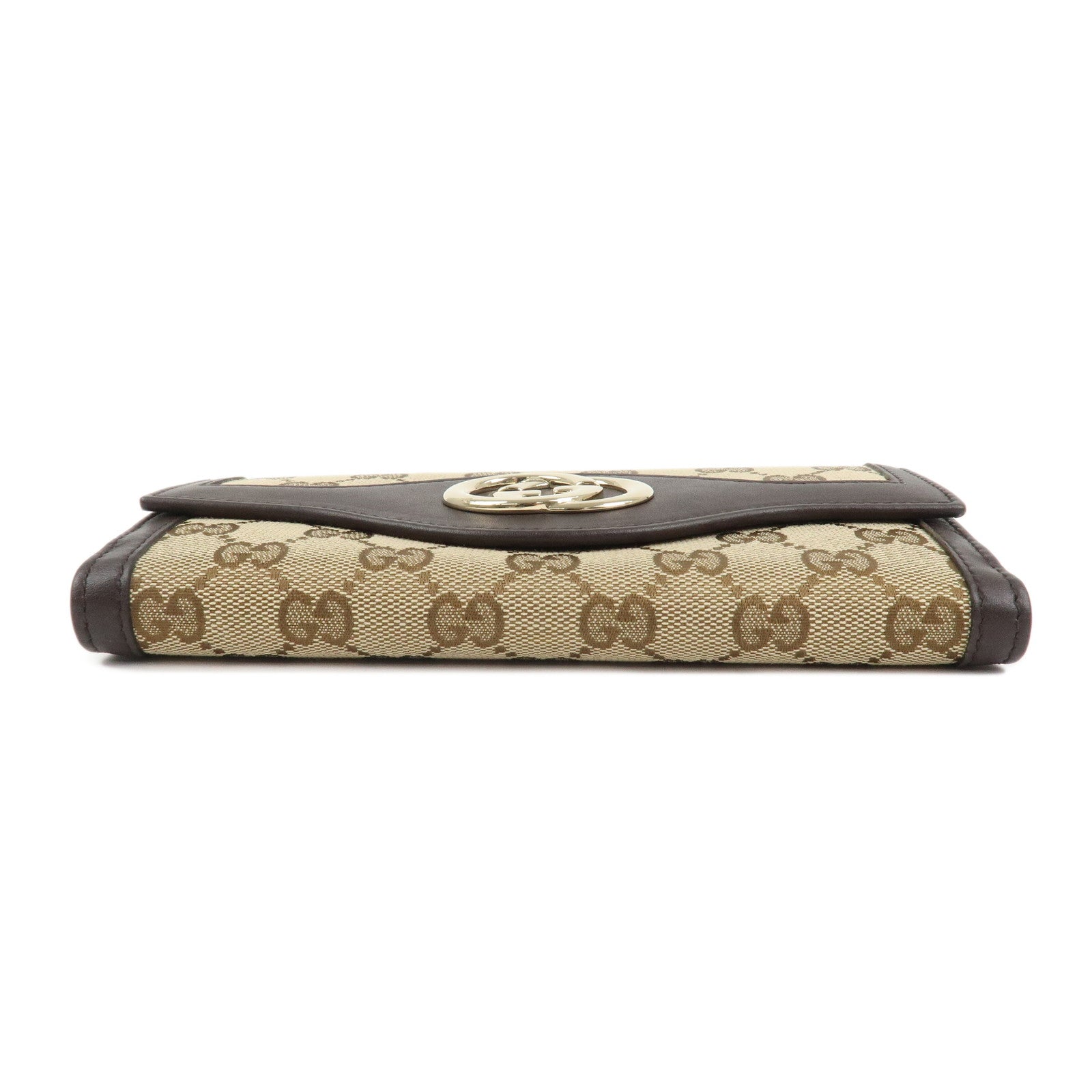 GUCCI Interlocking G GG Canvas Double Flap Long Wallet Brown 282426
