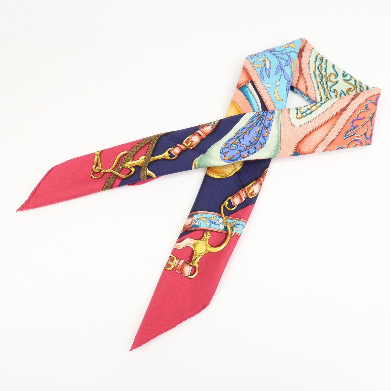 HERMES Carre 90 Silk 100% Scarf Festival Pink Multicolor