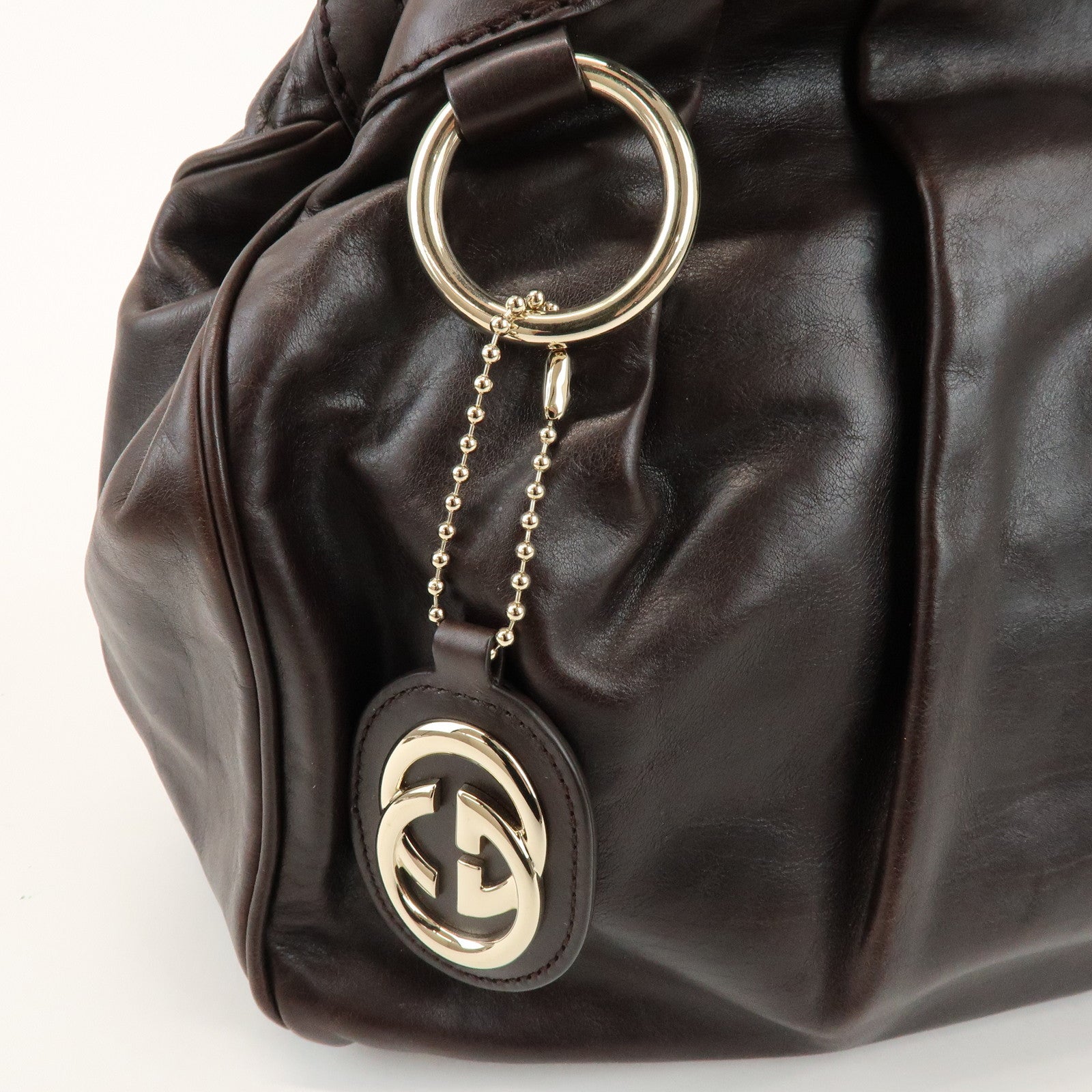 GUCCI Sukey Interlocking G Leather Tote Bag Hand Bag Brown 211944