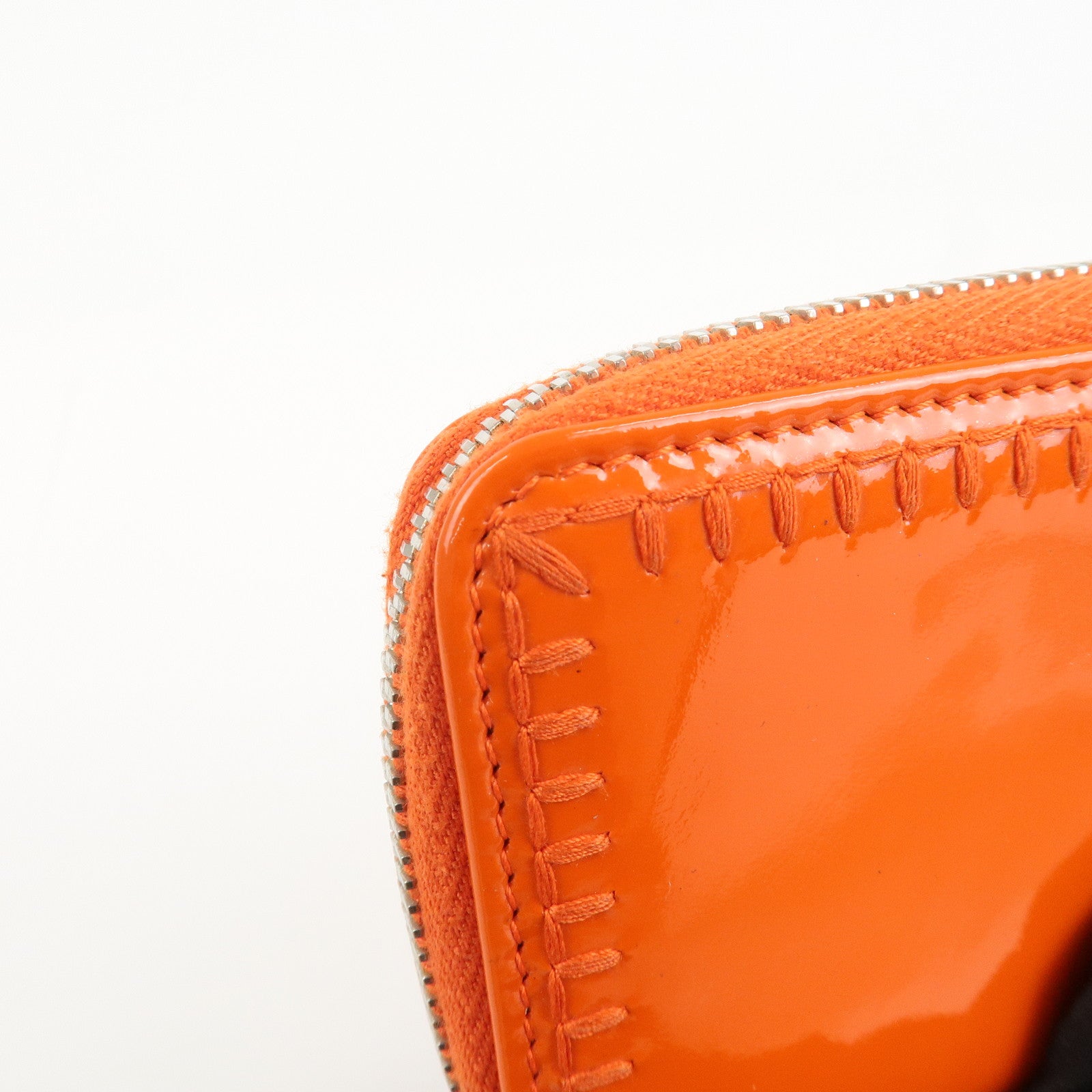 CHANEL COCO Mark Enamel Leather Round Zippy Coin Case Orange A68890 Used