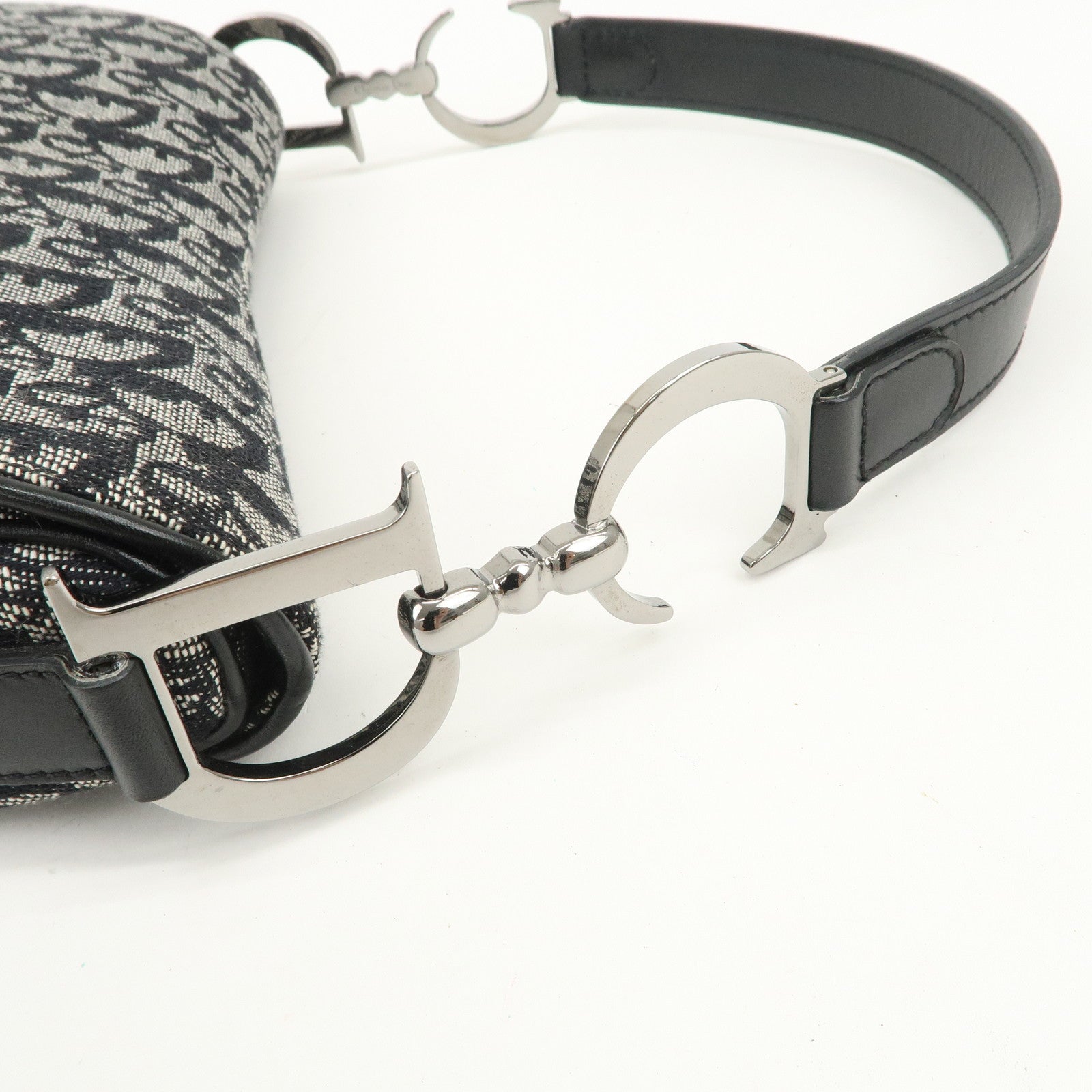 Christian Dior Trotter Canvas Leather Saddle Bag Hand Bag Black