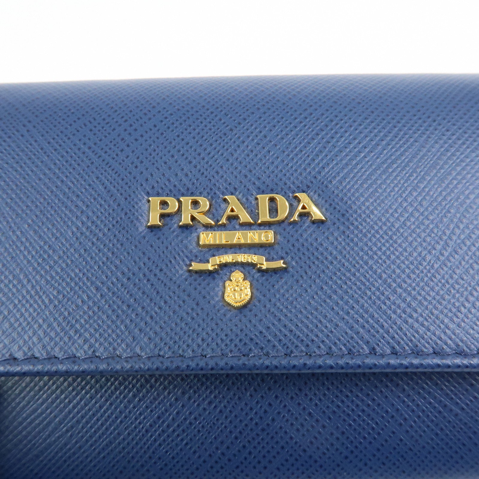 PRADA Saffiano Leather Compact Wallet Card Case Blue 1MC015