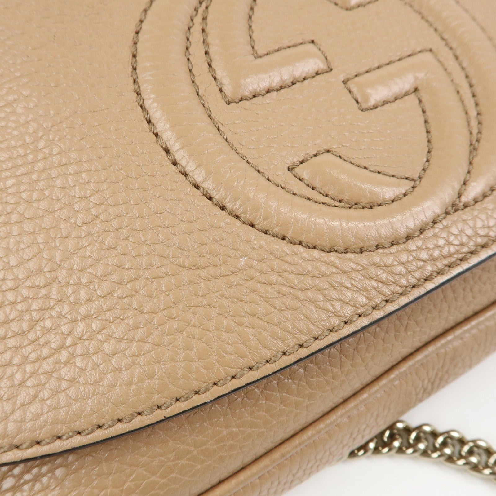 GUCCI SOHO Leather Chain Shoulder Bag Crossbody Bag Beige 536224