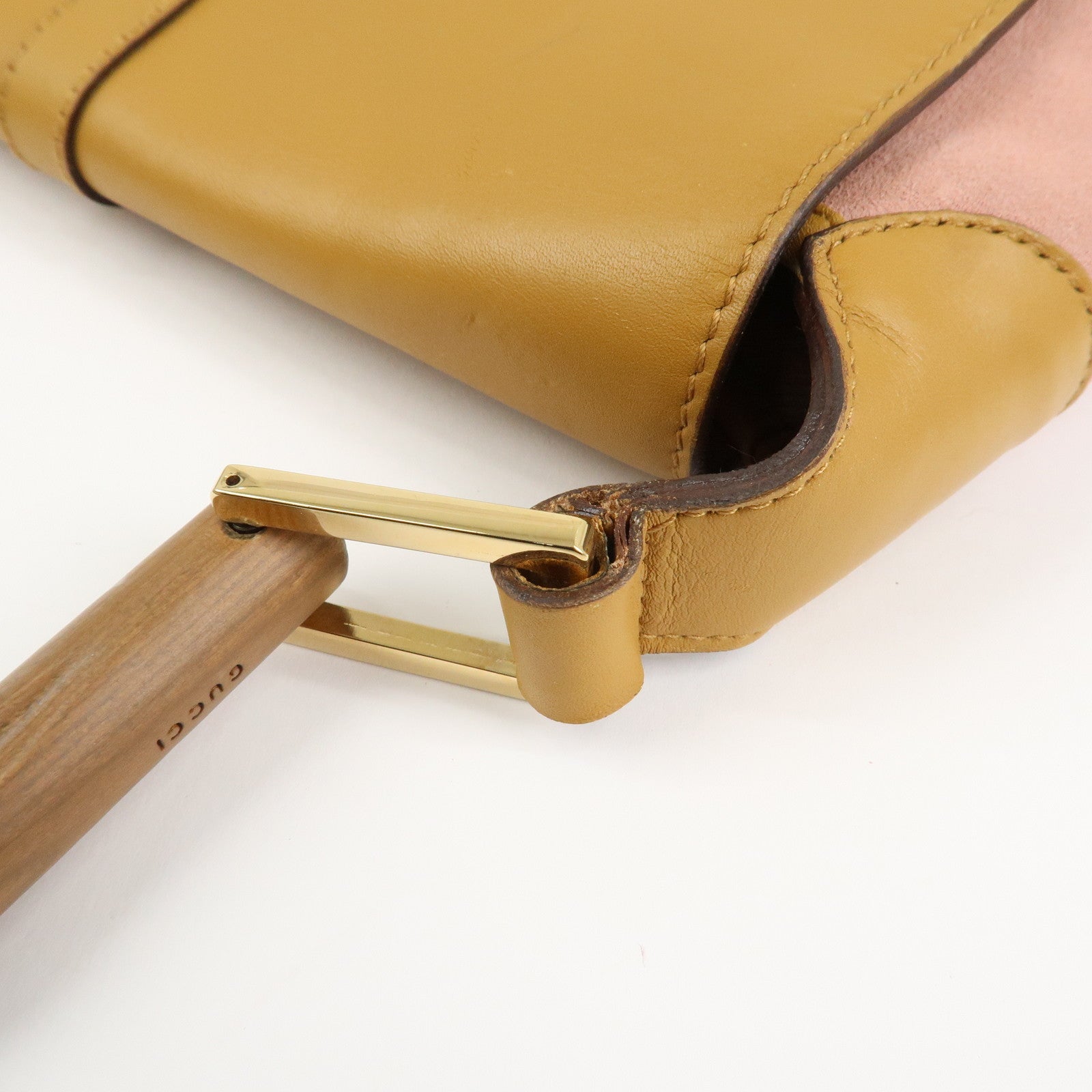 GUCCI Bamboo Suede Leather Shoulder Bag Hand Bag Pink 001.4096