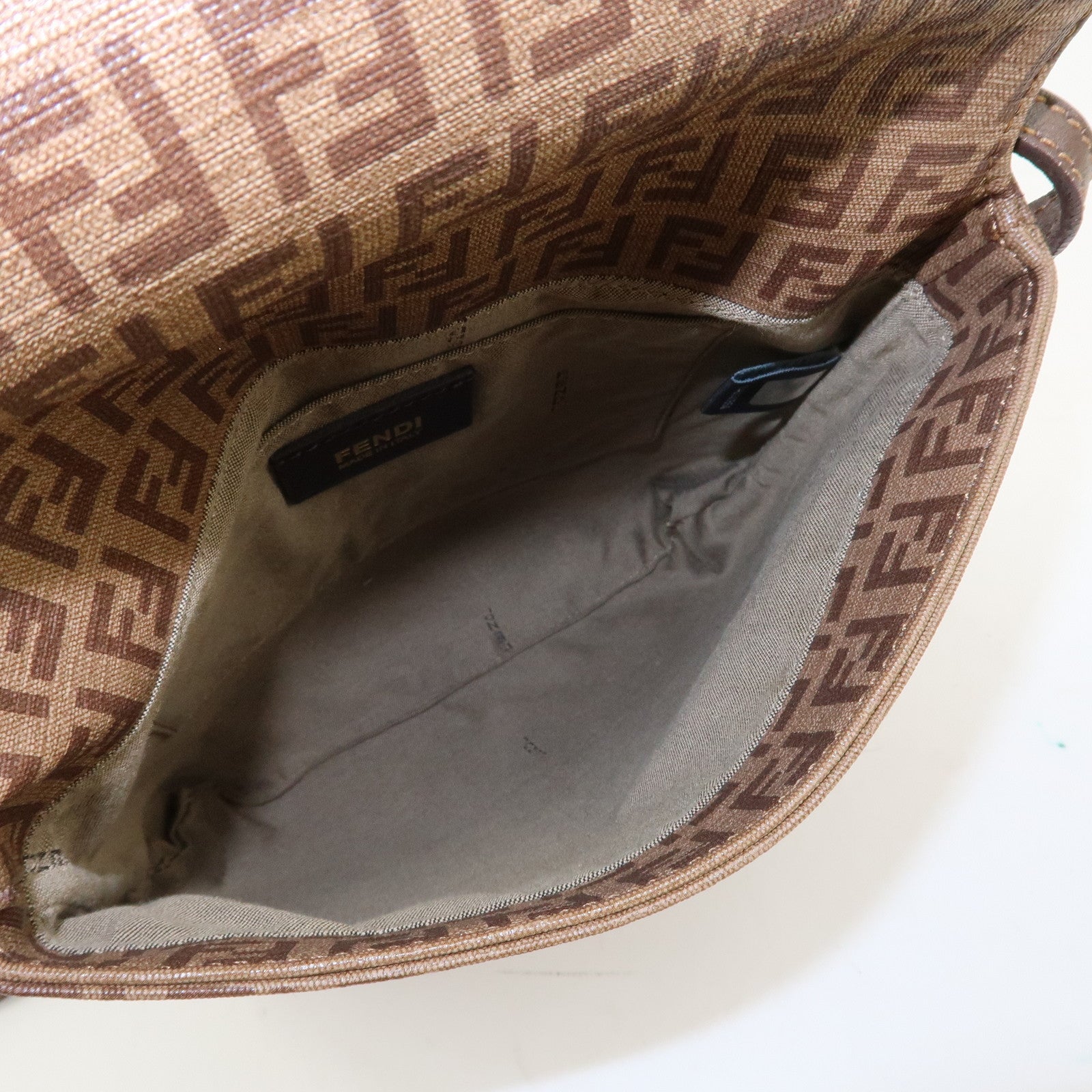 FENDI Zucchino Leather PVC Shoulder Bag Crossbody Bag Brown 8BT075