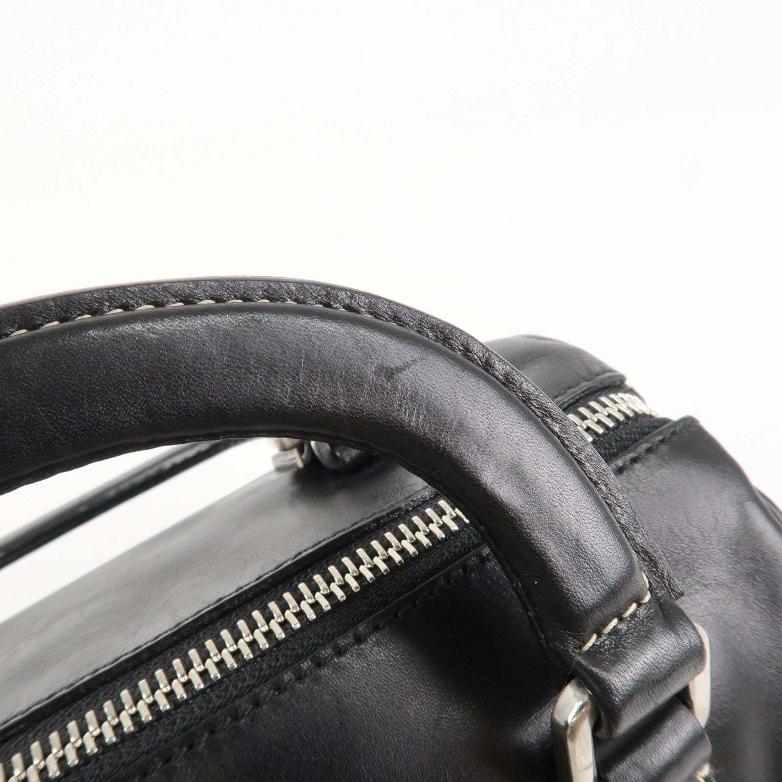 PRADA Leather Mini Boston Bag Hand Bag Black Used