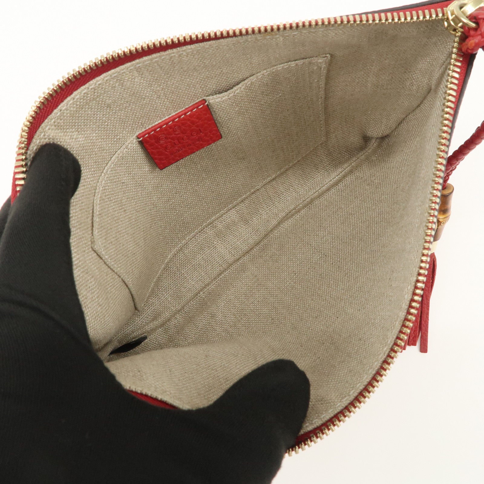 GUCCI Bamboo Leather Clutch Bag Pouch Red 449652