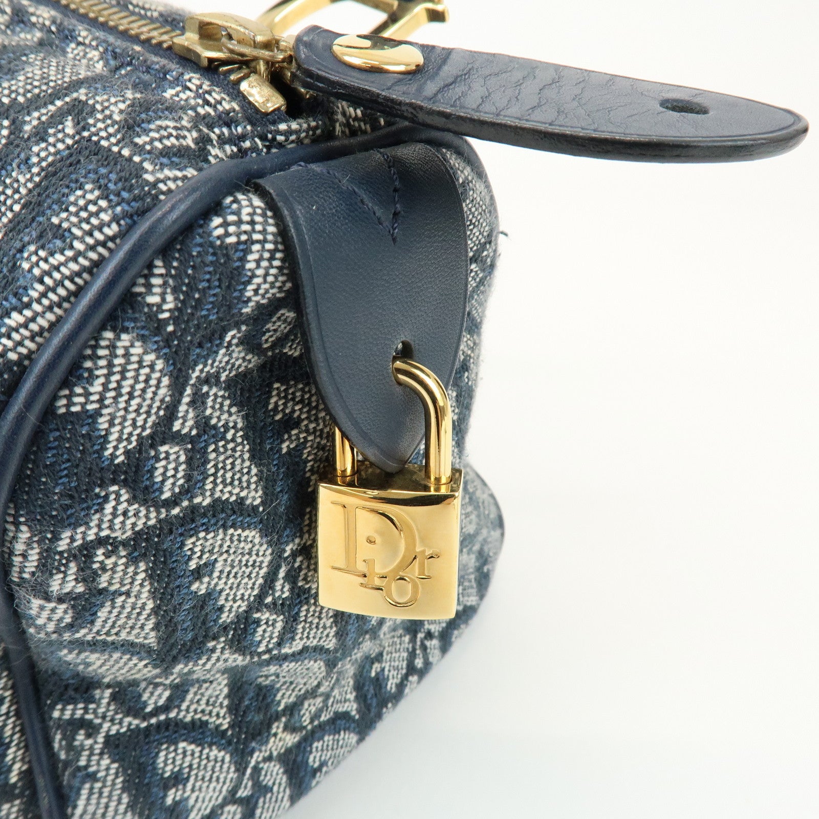 Christian Dior Trotter Canvas Leather Mini Boston Bag Hand Bag Navy