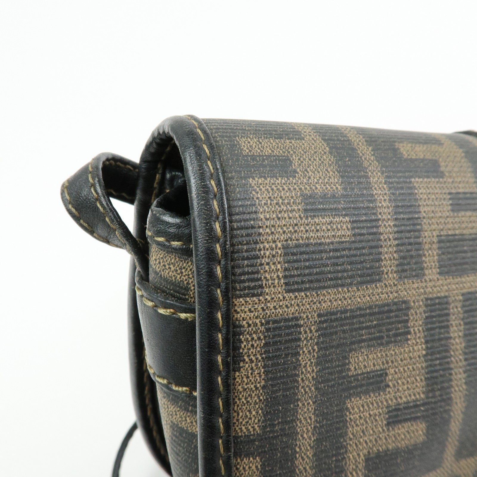 FENDI Zucca PVC Leather Canvas Shoulder Bag Brown Black