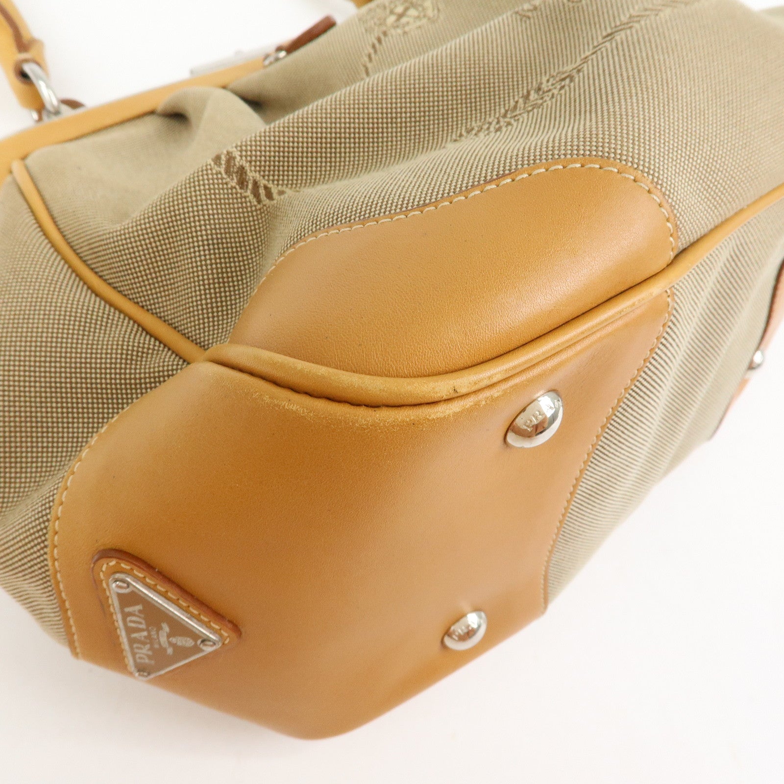 PRADA Logo Jacquard Leather Shoulder Bag Light Brown BR3481